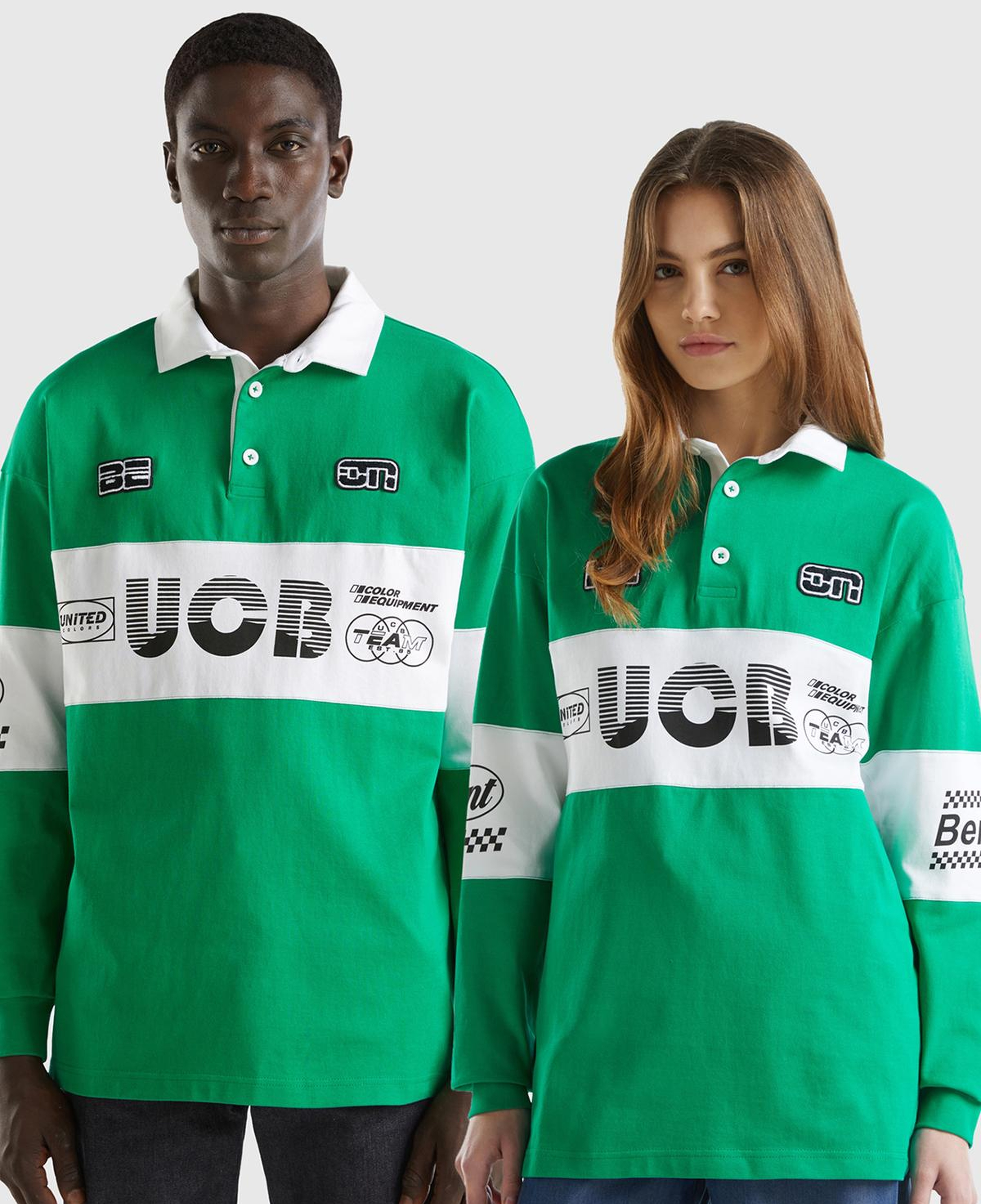 Unisex Yeşil %100 Pamuk Logo Baskılı Polo Yaka Sweatshirt