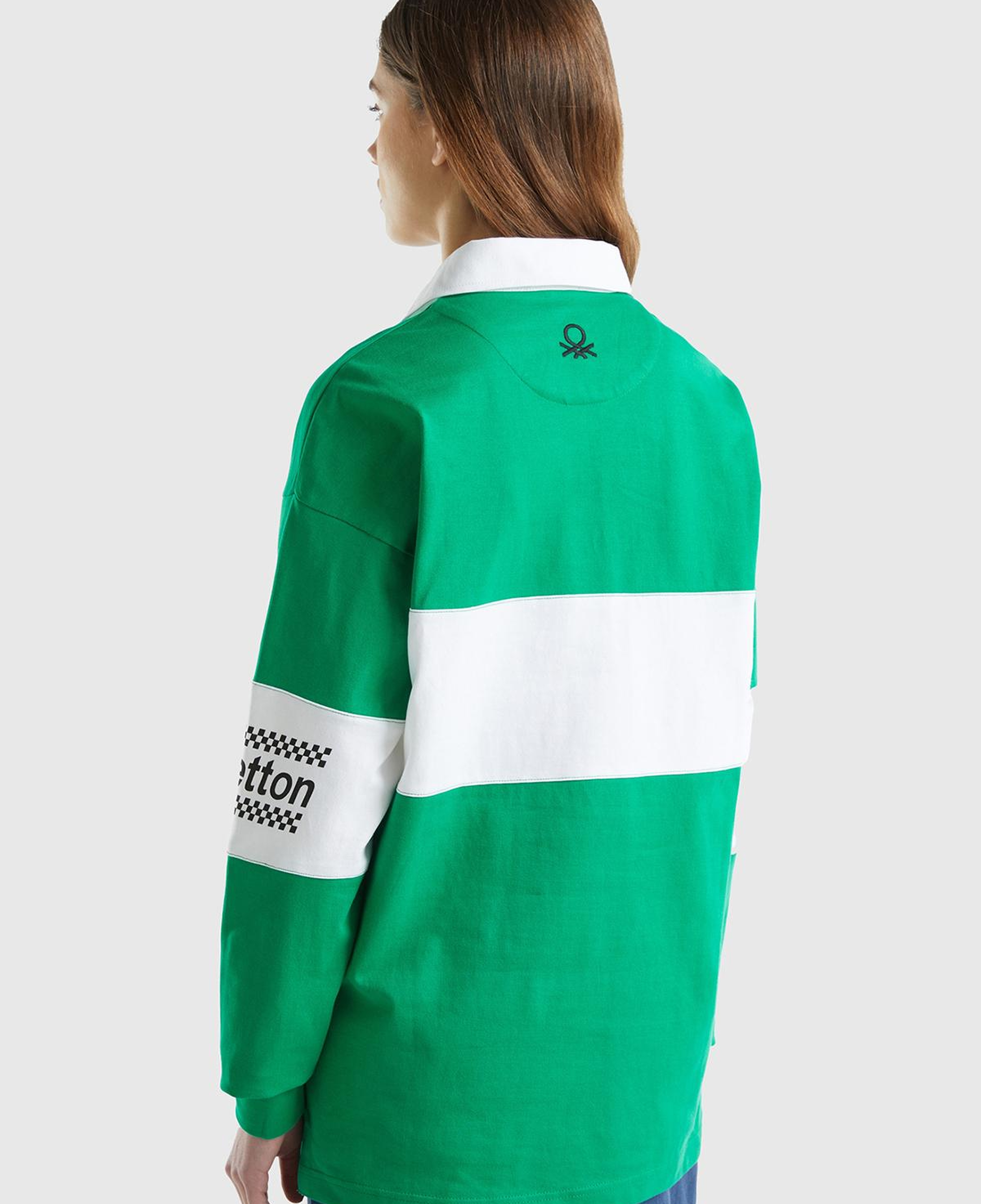 Unisex Yeşil %100 Pamuk Logo Baskılı Polo Yaka Sweatshirt