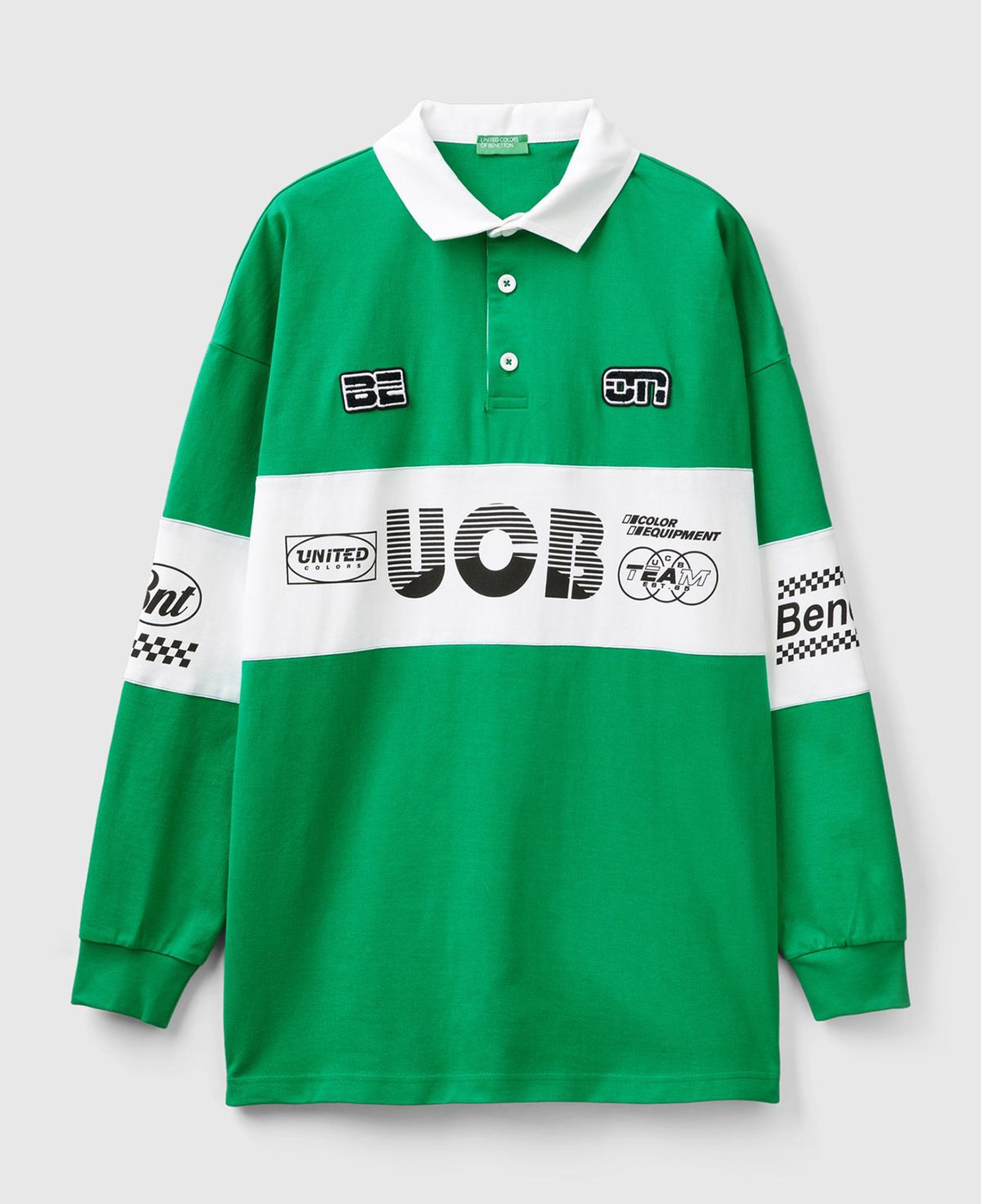 Unisex Yeşil %100 Pamuk Logo Baskılı Polo Yaka Sweatshirt