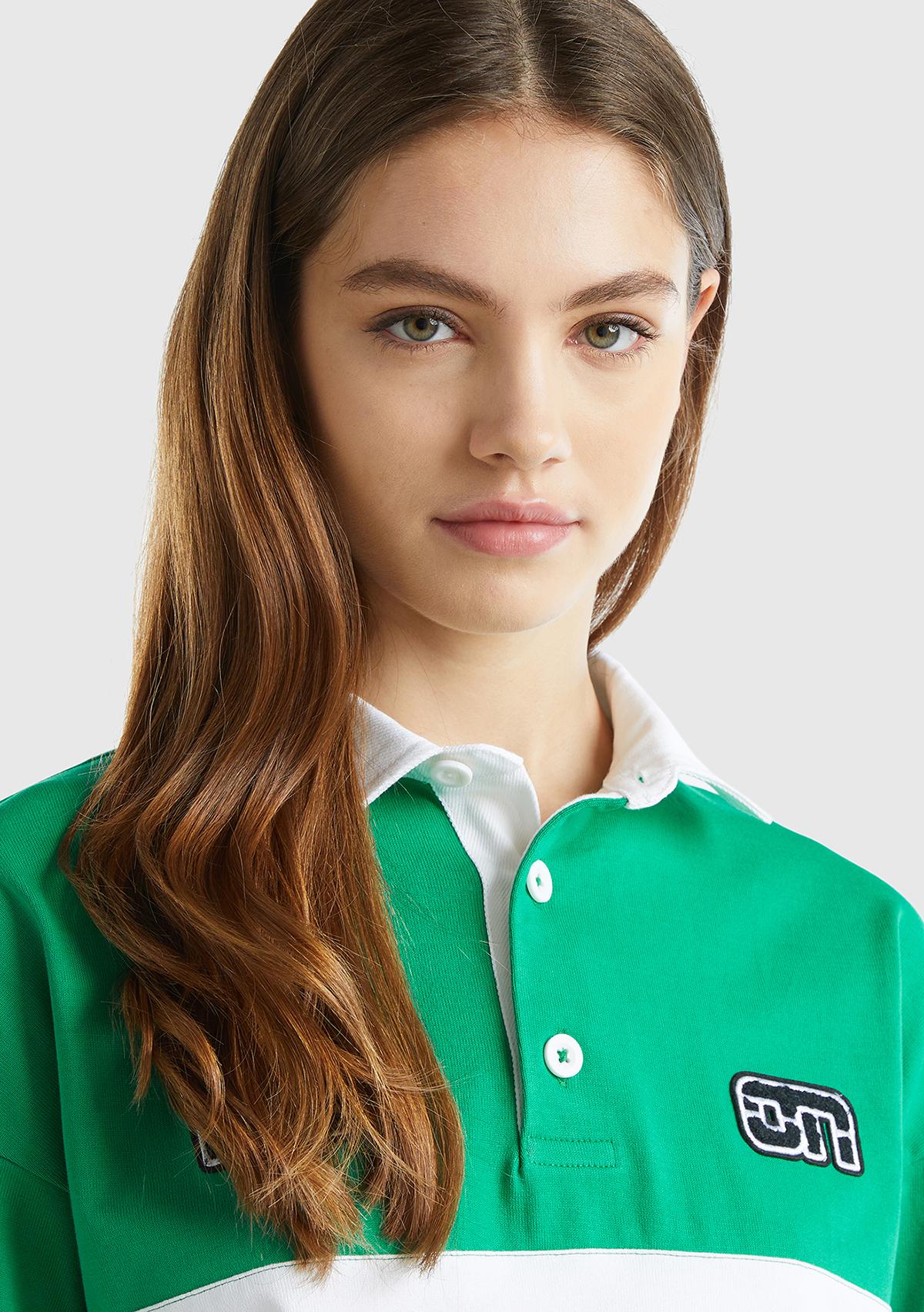 Unisex Yeşil %100 Pamuk Logo Baskılı Polo Yaka Sweatshirt