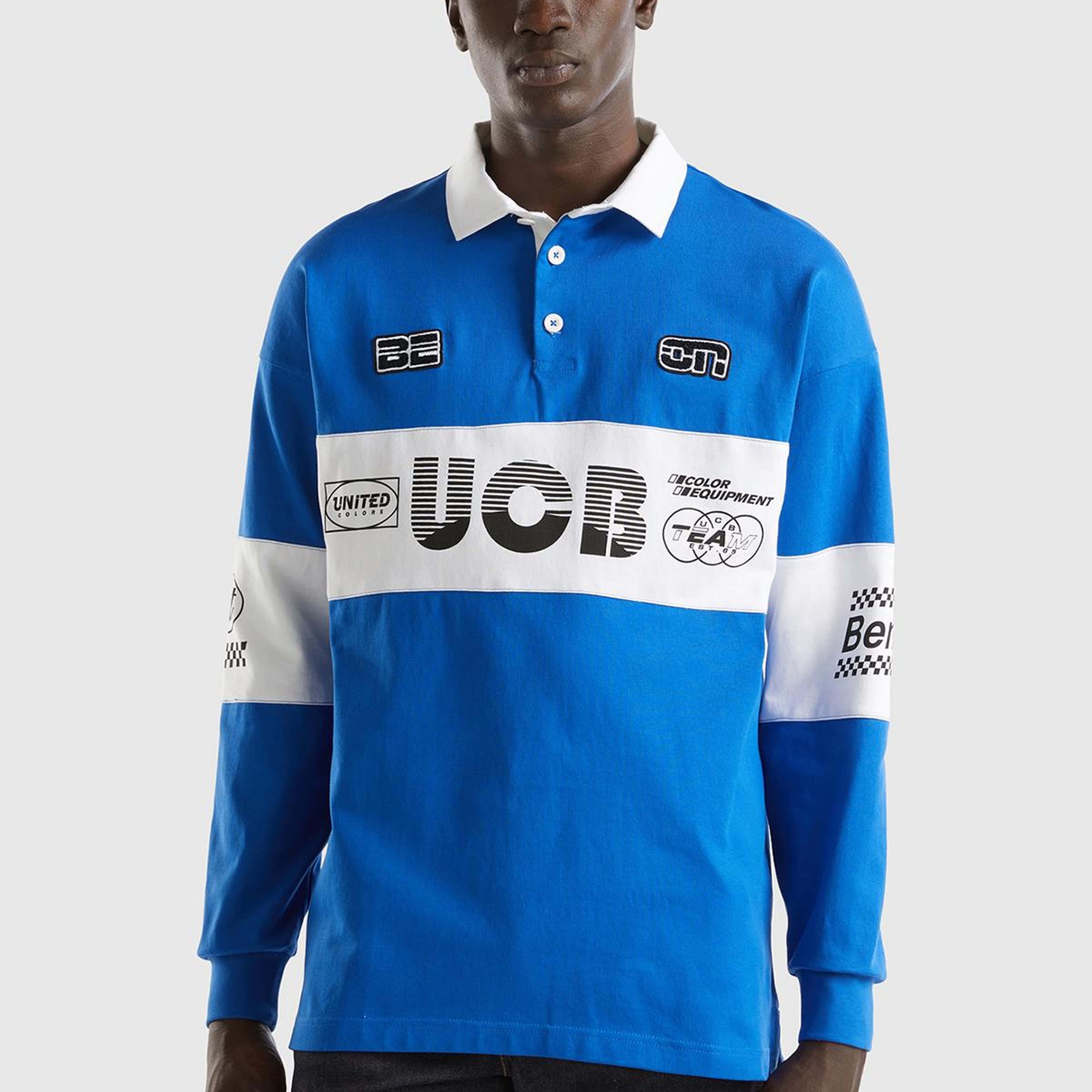 Unisex Saks Mavi %100 Pamuk Logo Baskılı Polo Yaka Sweatshirt