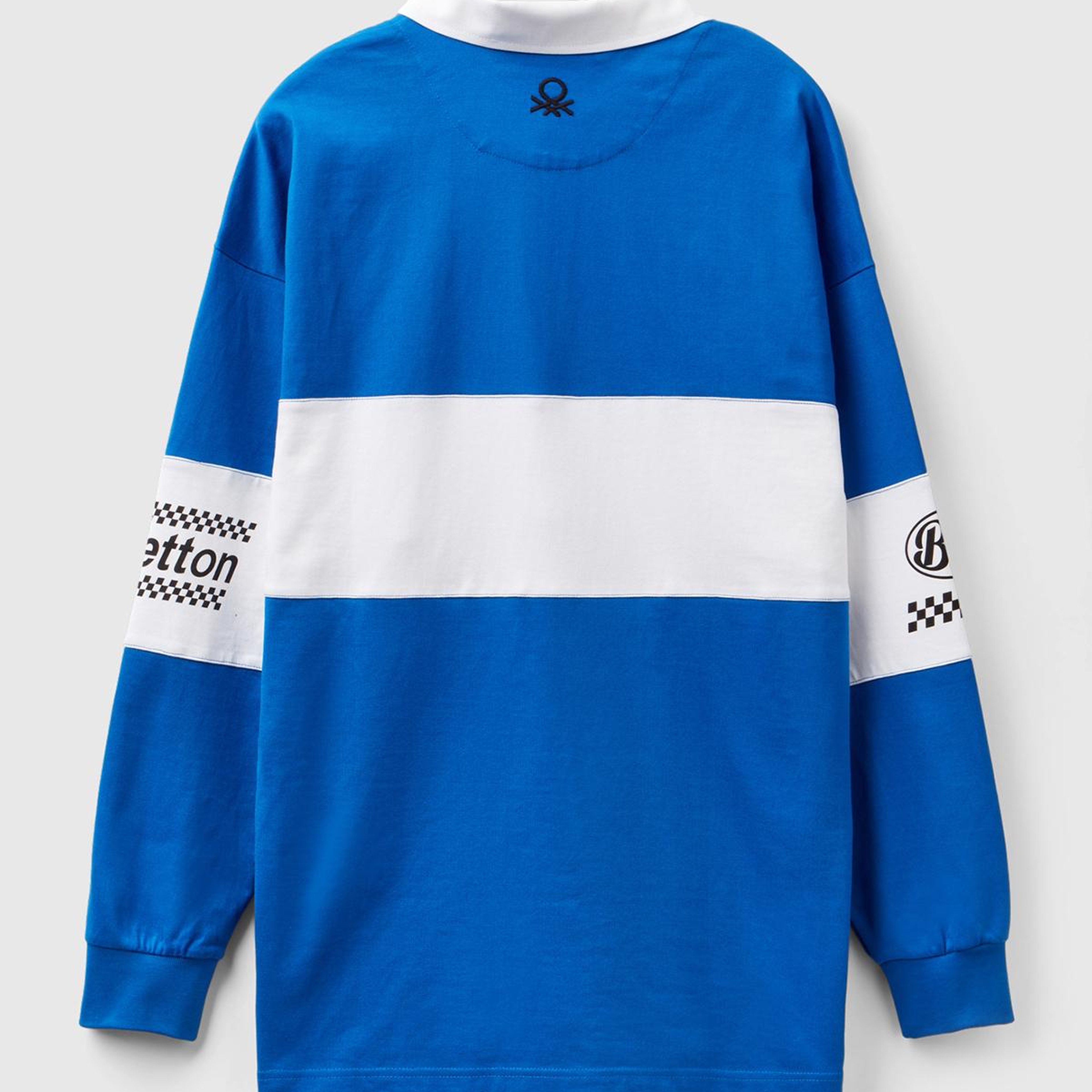 Unisex Saks Mavi %100 Pamuk Logo Baskılı Polo Yaka Sweatshirt