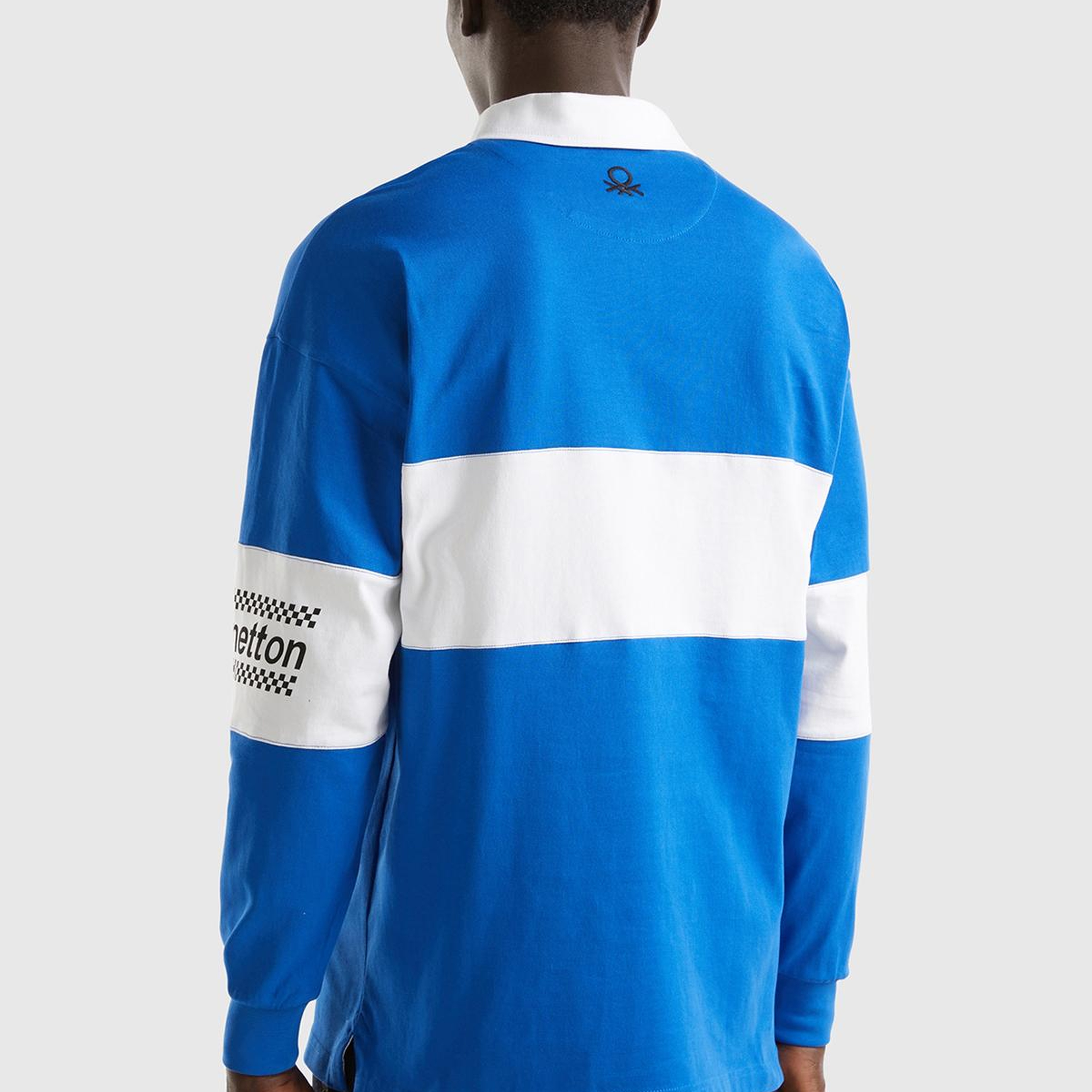 Unisex Saks Mavi %100 Pamuk Logo Baskılı Polo Yaka Sweatshirt