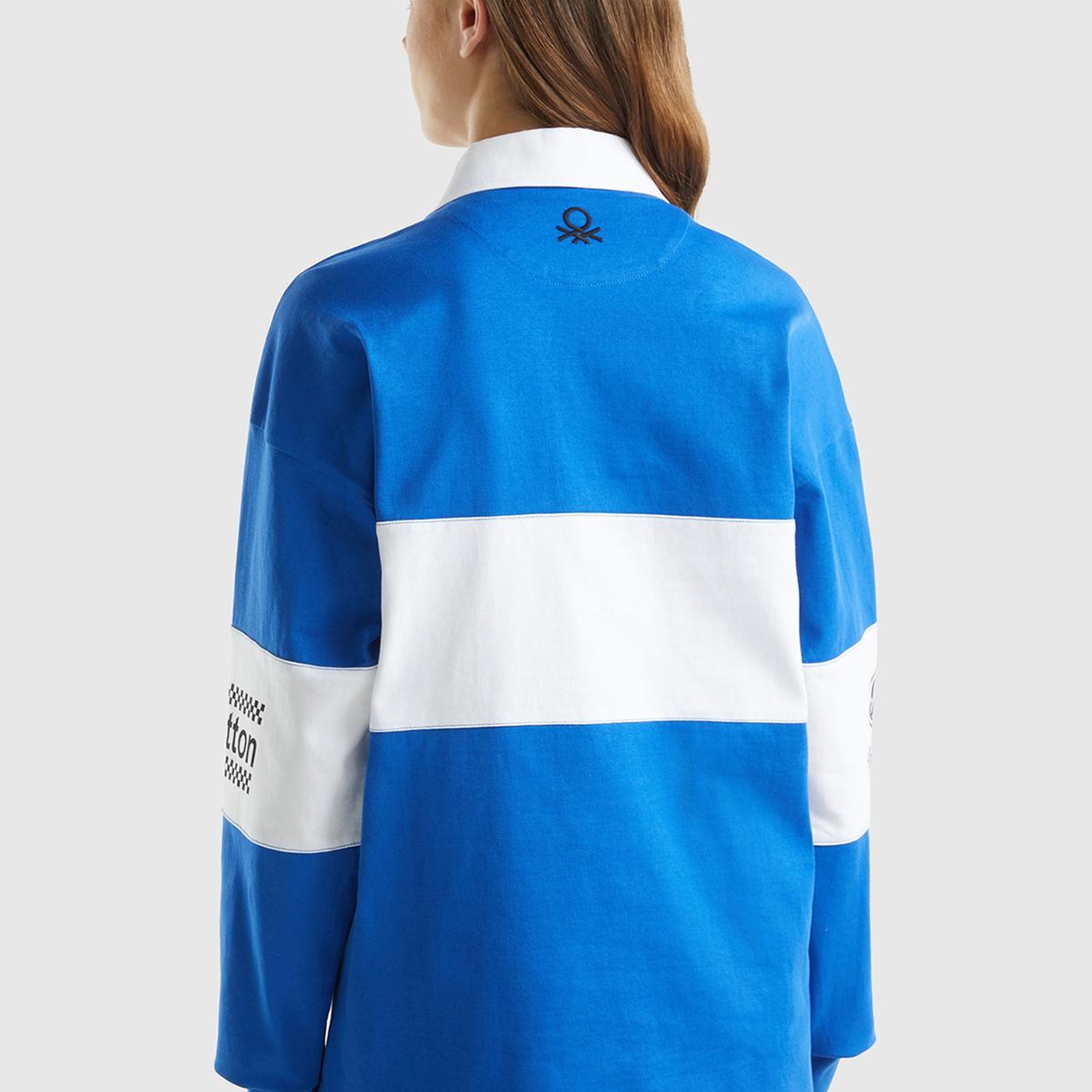 Unisex Saks Mavi %100 Pamuk Logo Baskılı Polo Yaka Sweatshirt