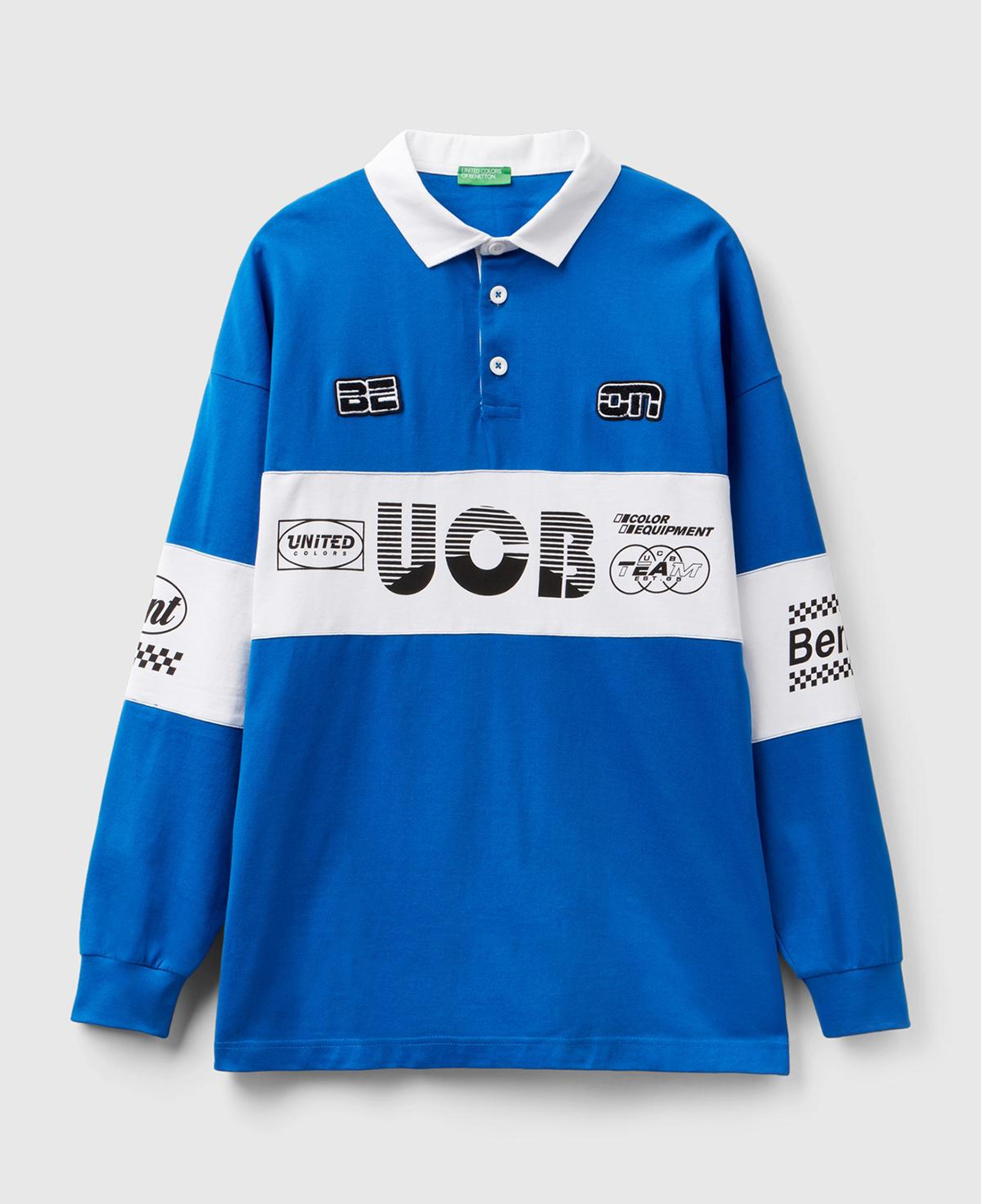 Unisex Saks Mavi %100 Pamuk Logo Baskılı Polo Yaka Sweatshirt