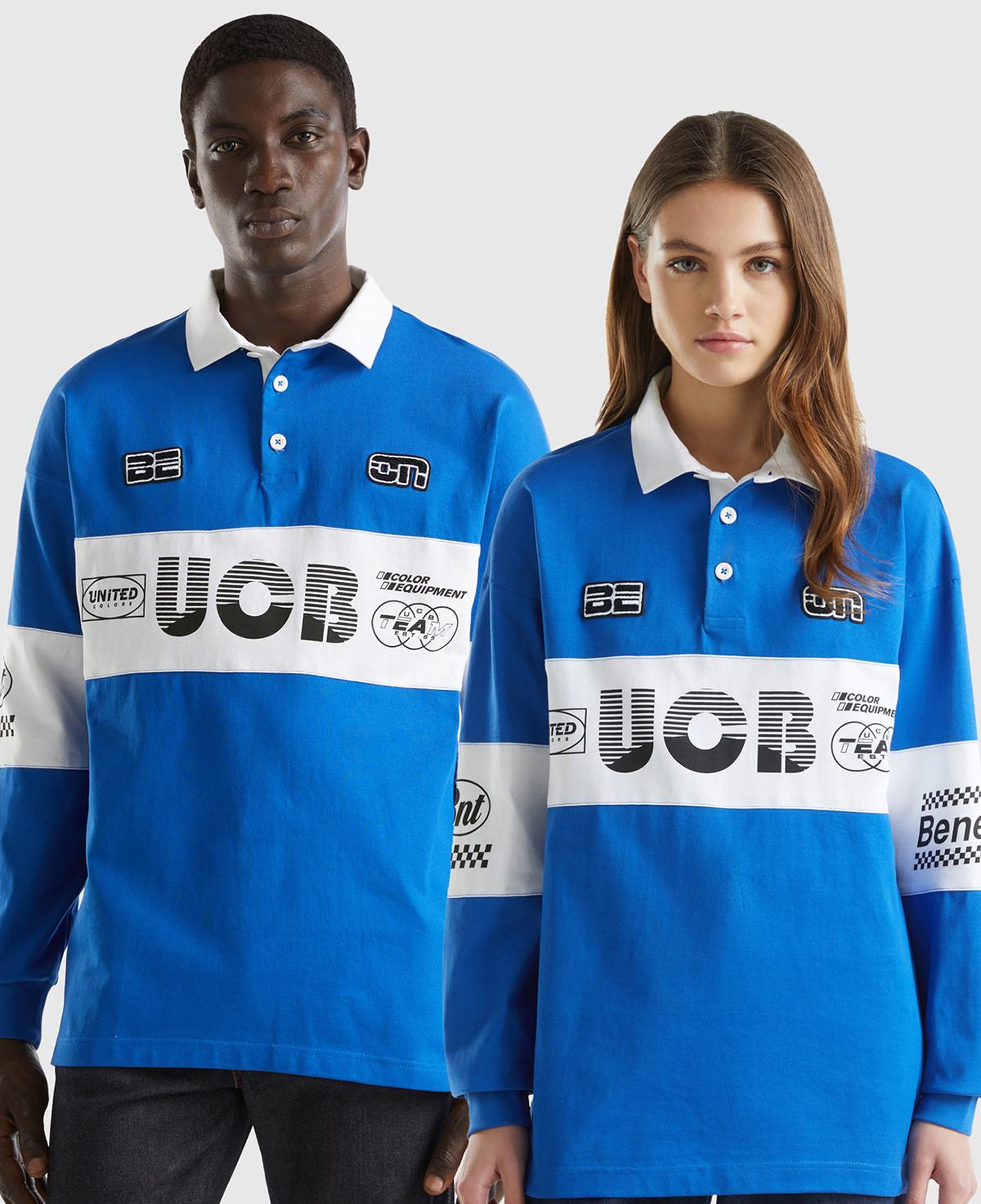 Unisex Saks Mavi %100 Pamuk Logo Baskılı Polo Yaka Sweatshirt