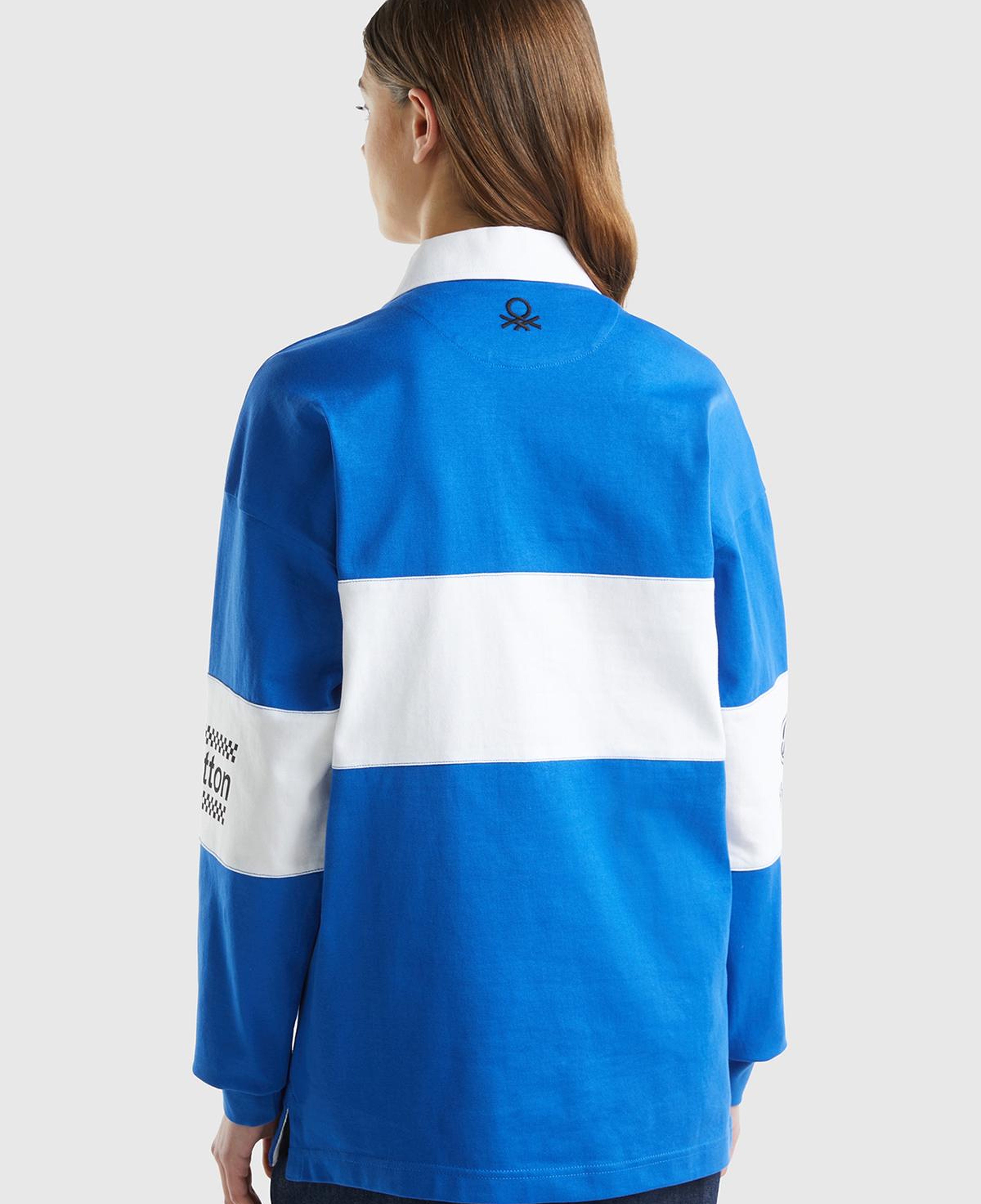 Unisex Saks Mavi %100 Pamuk Logo Baskılı Polo Yaka Sweatshirt