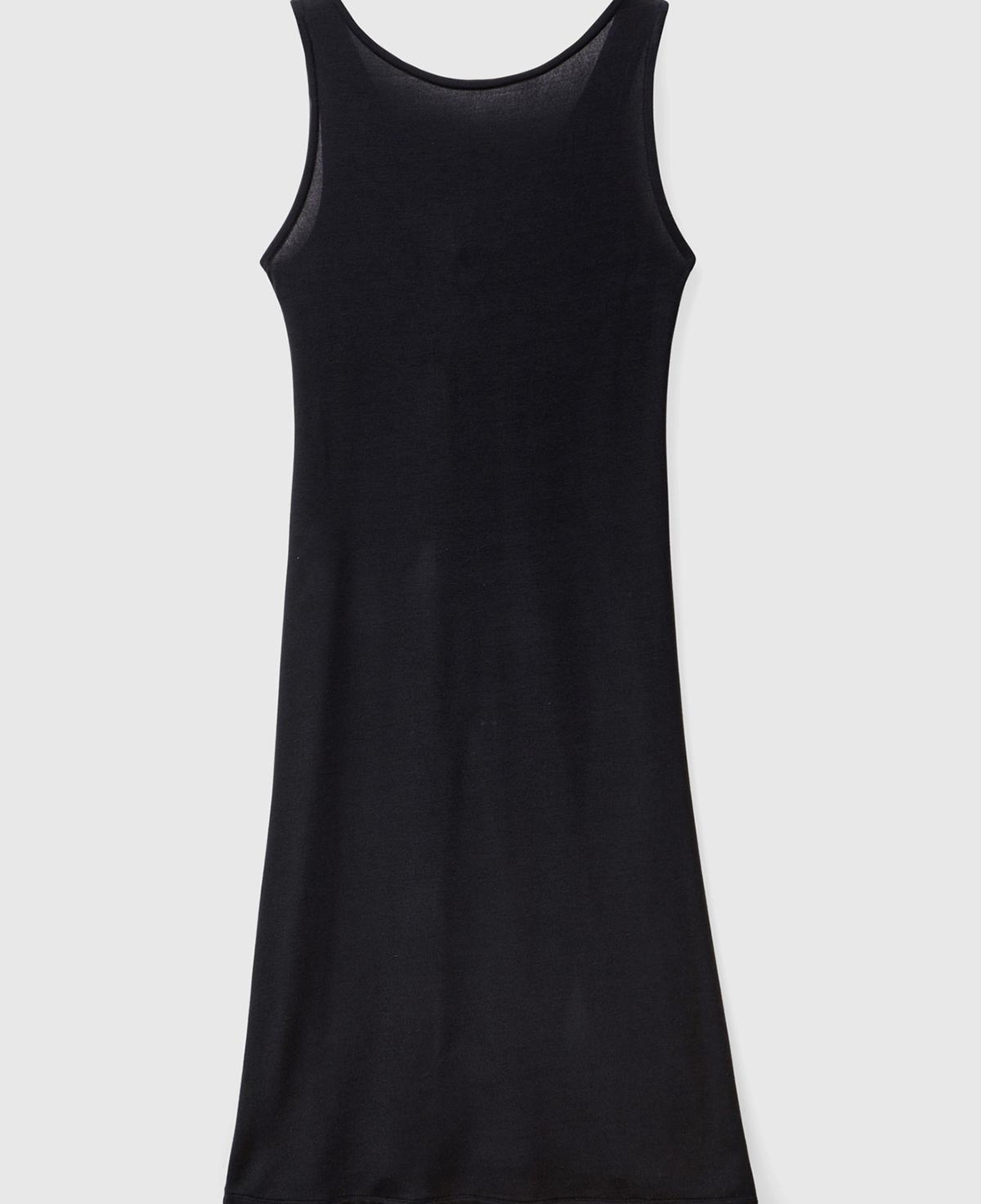 Kadın Siyah Viskoz Karışımlı Arkası Üçgen ve Düğüm Detaylı Kolsuz Elbise