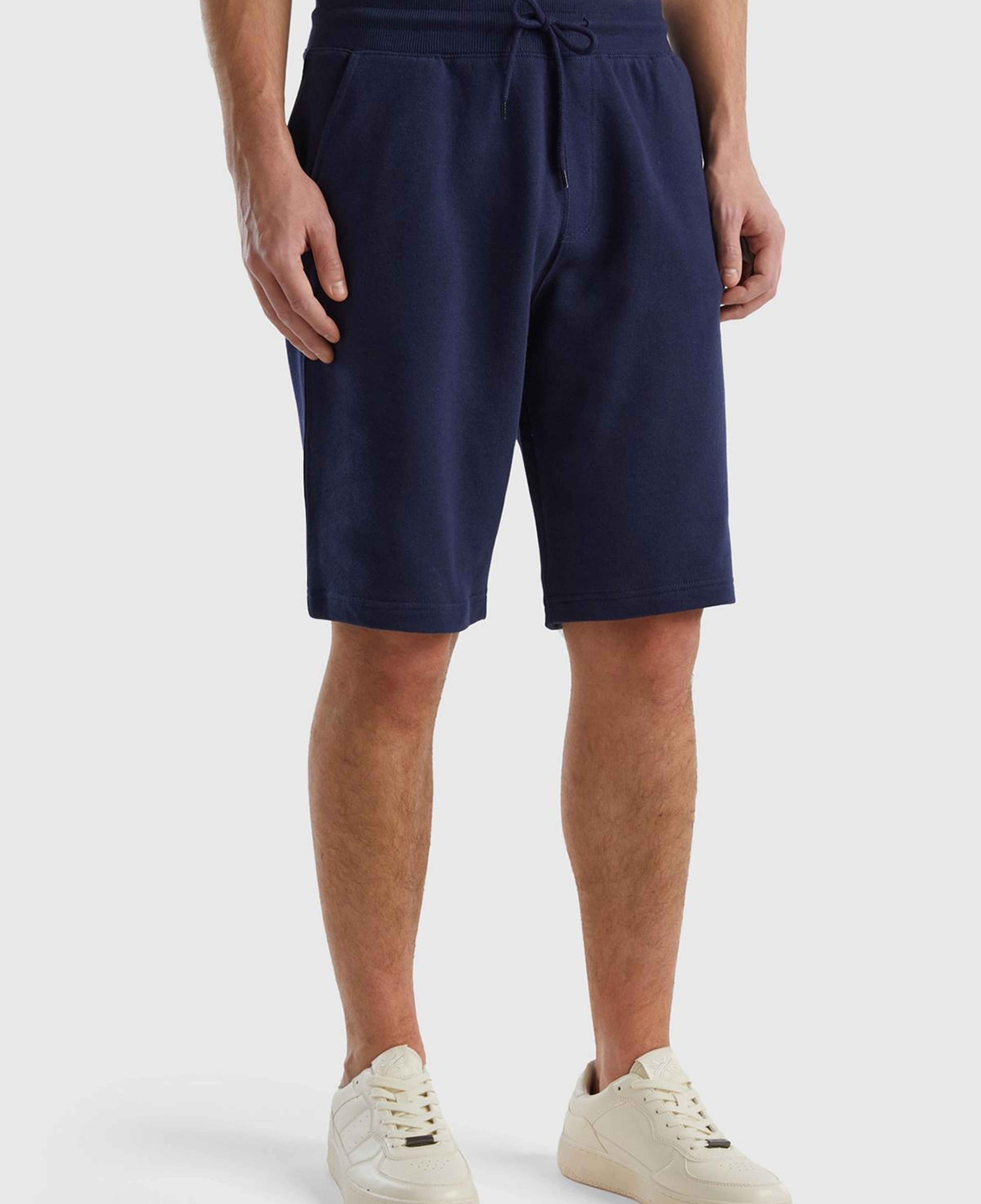 Erkek Koyu Lacivert %100 Pamuk Logo Detaylı Beli Lastikli Bermuda Şort