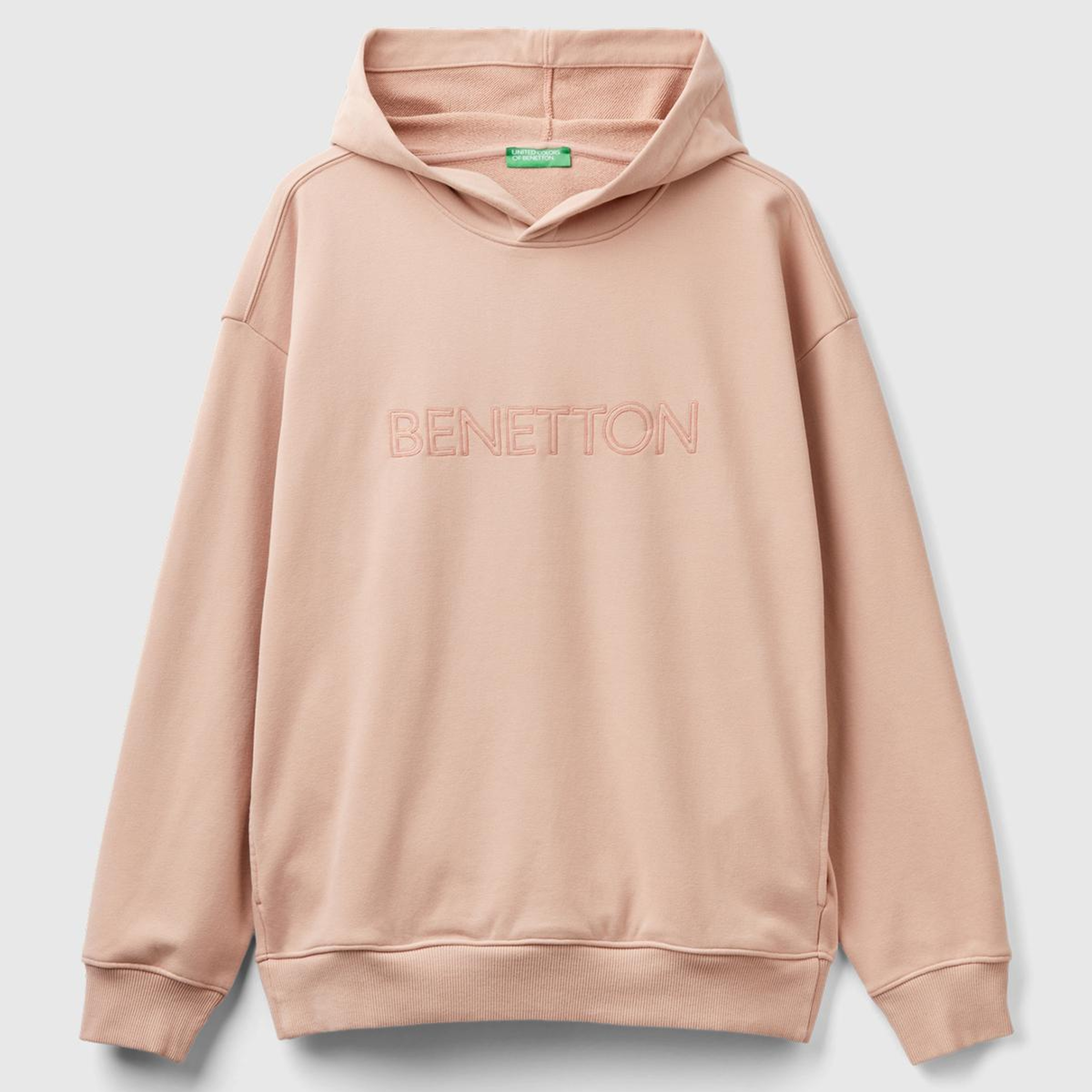 Erkek Pudra Pamuk Karışımlı Önü Logo Baskılı Kapüşonlu Sweatshirt