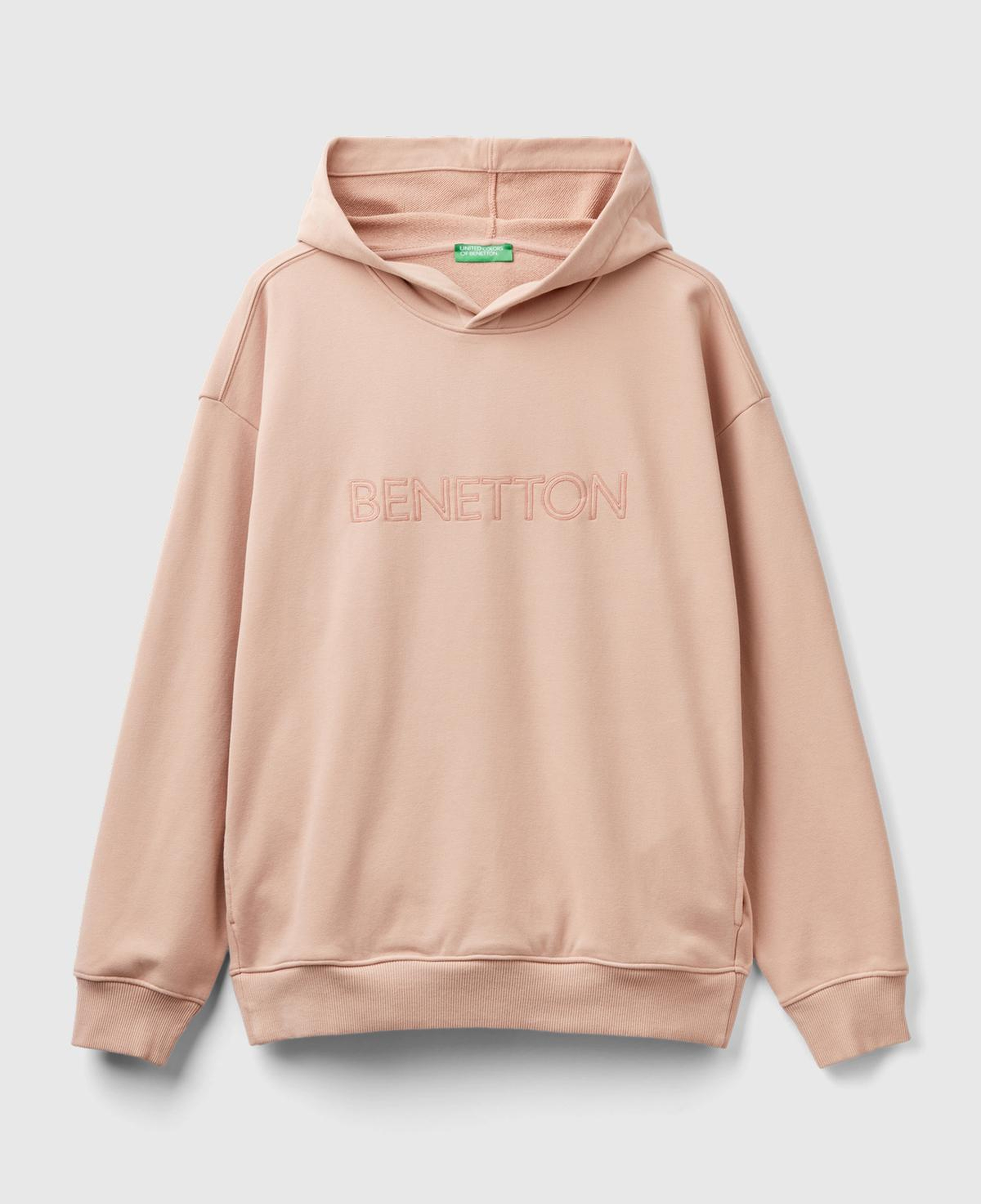 Erkek Pudra Pamuk Karışımlı Önü Logo Baskılı Kapüşonlu Sweatshirt