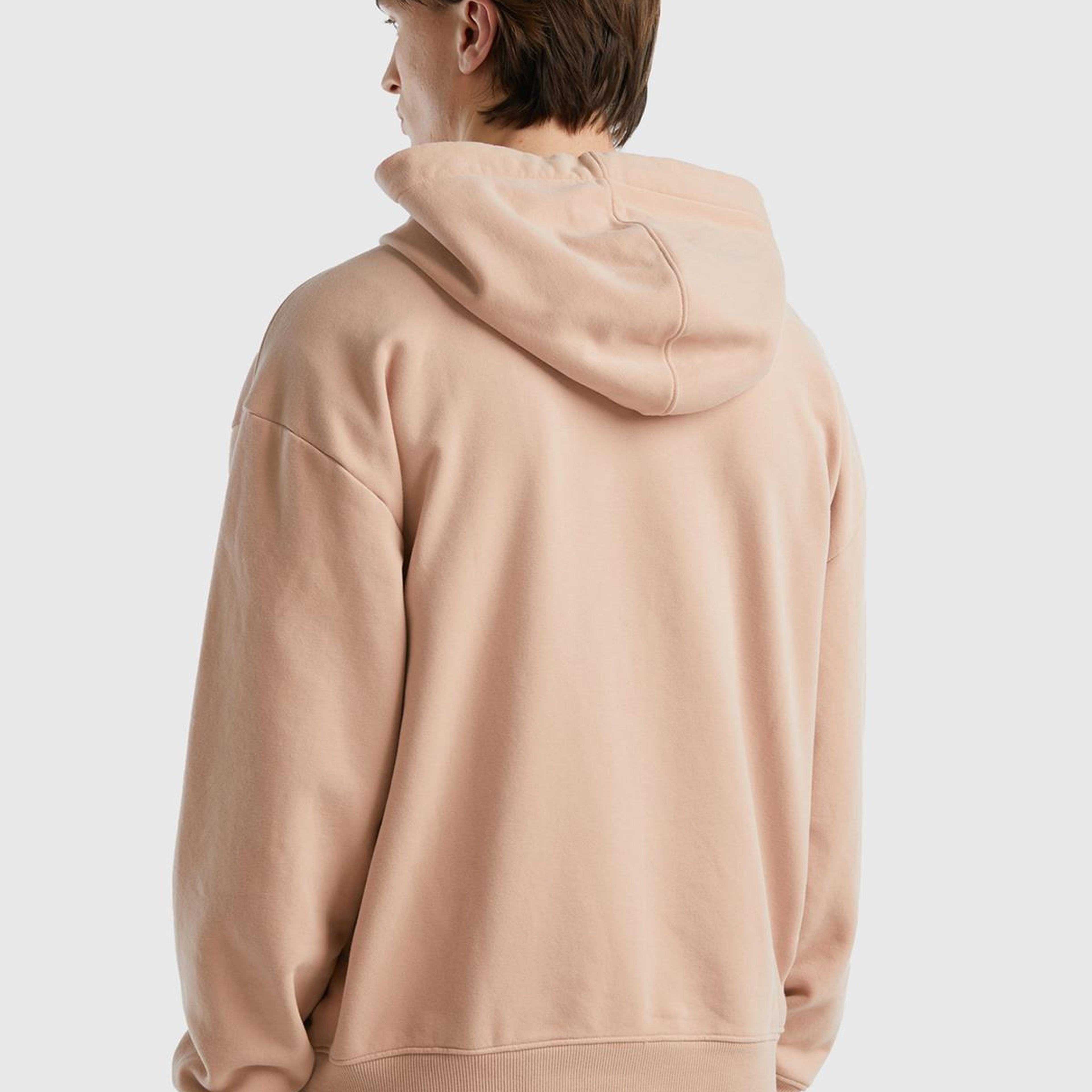 Erkek Pudra Pamuk Karışımlı Önü Logo Baskılı Kapüşonlu Sweatshirt