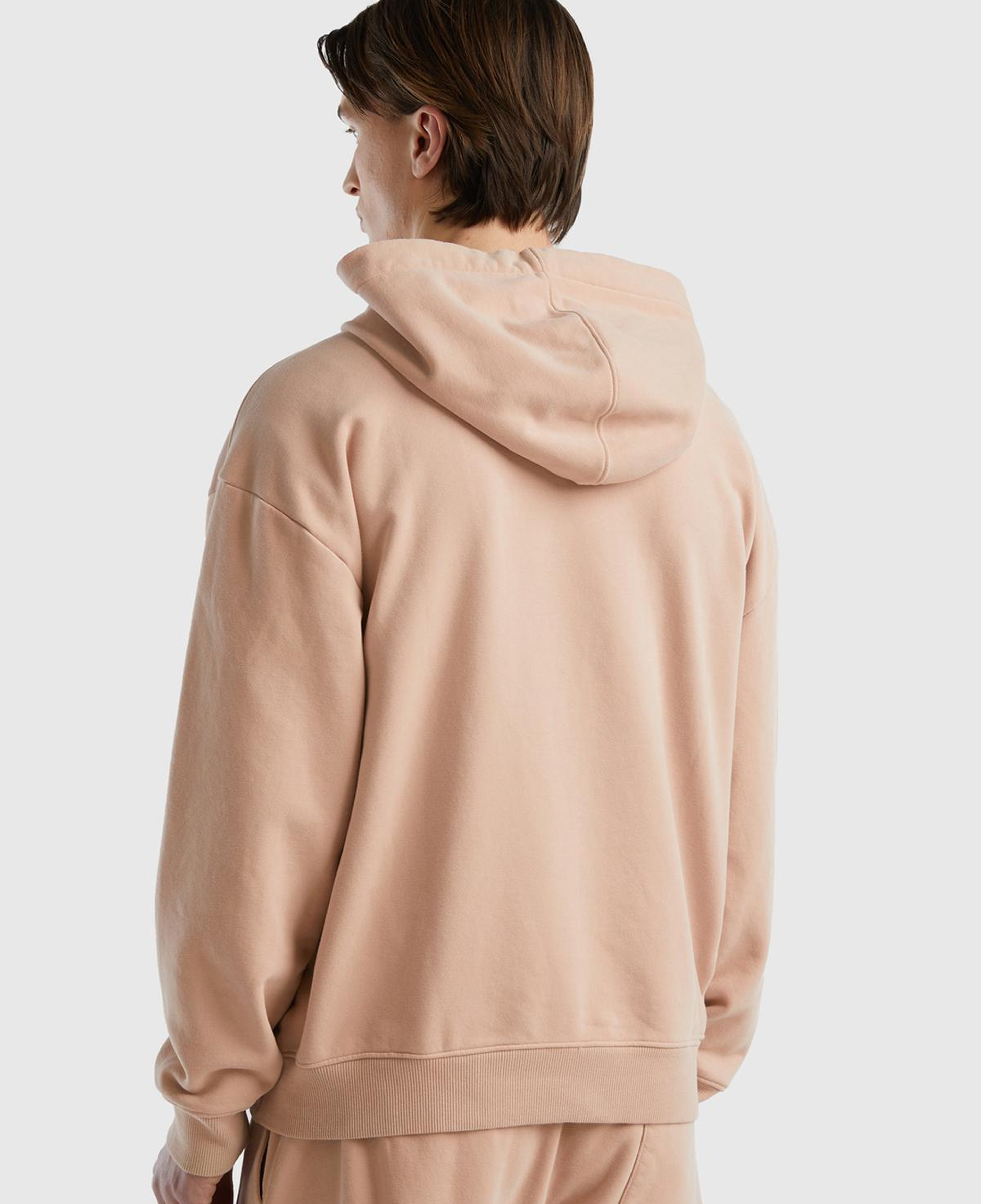 Erkek Pudra Pamuk Karışımlı Önü Logo Baskılı Kapüşonlu Sweatshirt