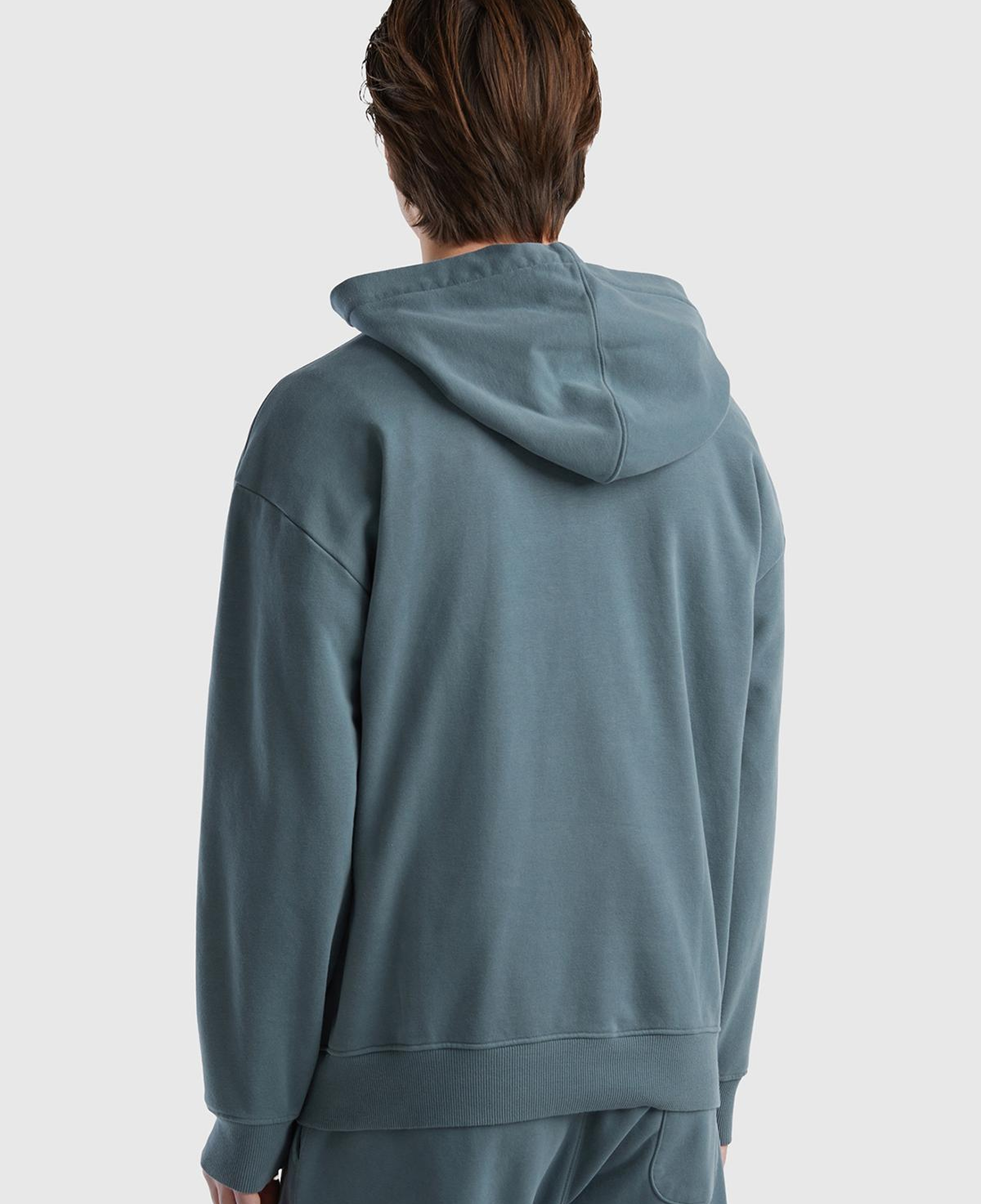 Erkek Füme Pamuk Karışımlı Önü Logo Baskılı Kapüşonlu Sweatshirt