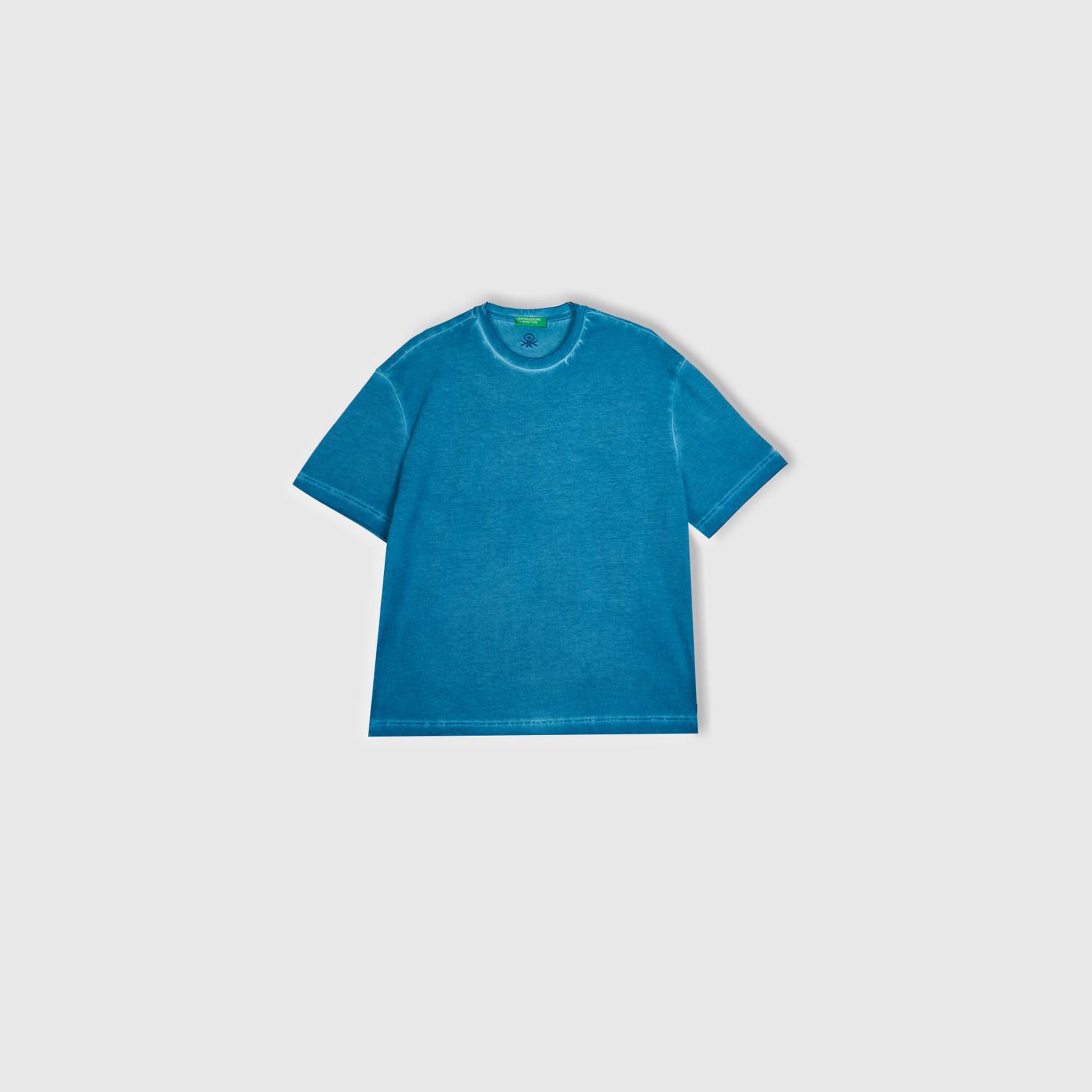 Erkek Koyu Mavi %100 Organik Pamuk Soluk Renkli Bisiklet Yaka T-Shirt