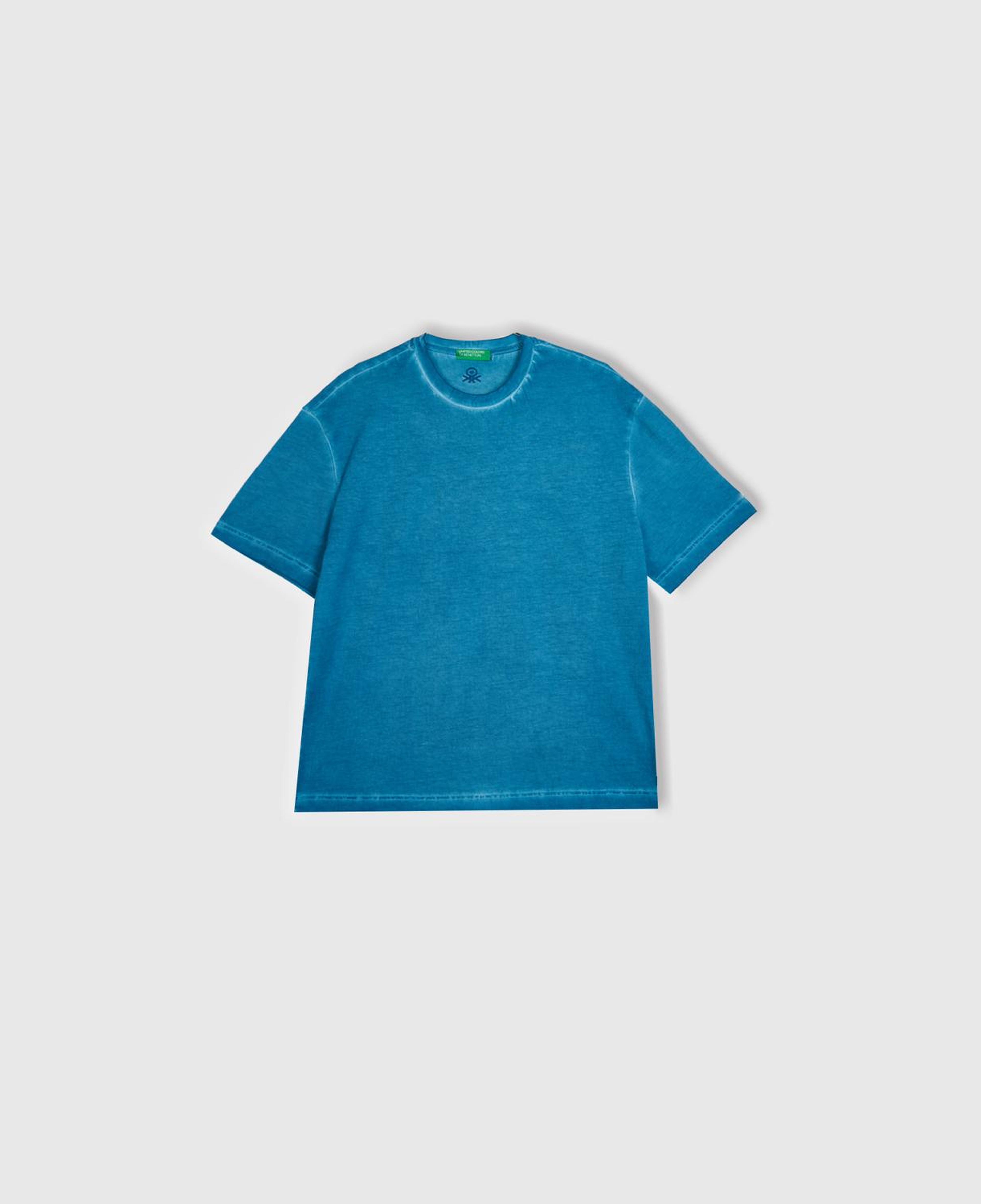 Erkek Koyu Mavi %100 Organik Pamuk Soluk Renkli Bisiklet Yaka T-Shirt