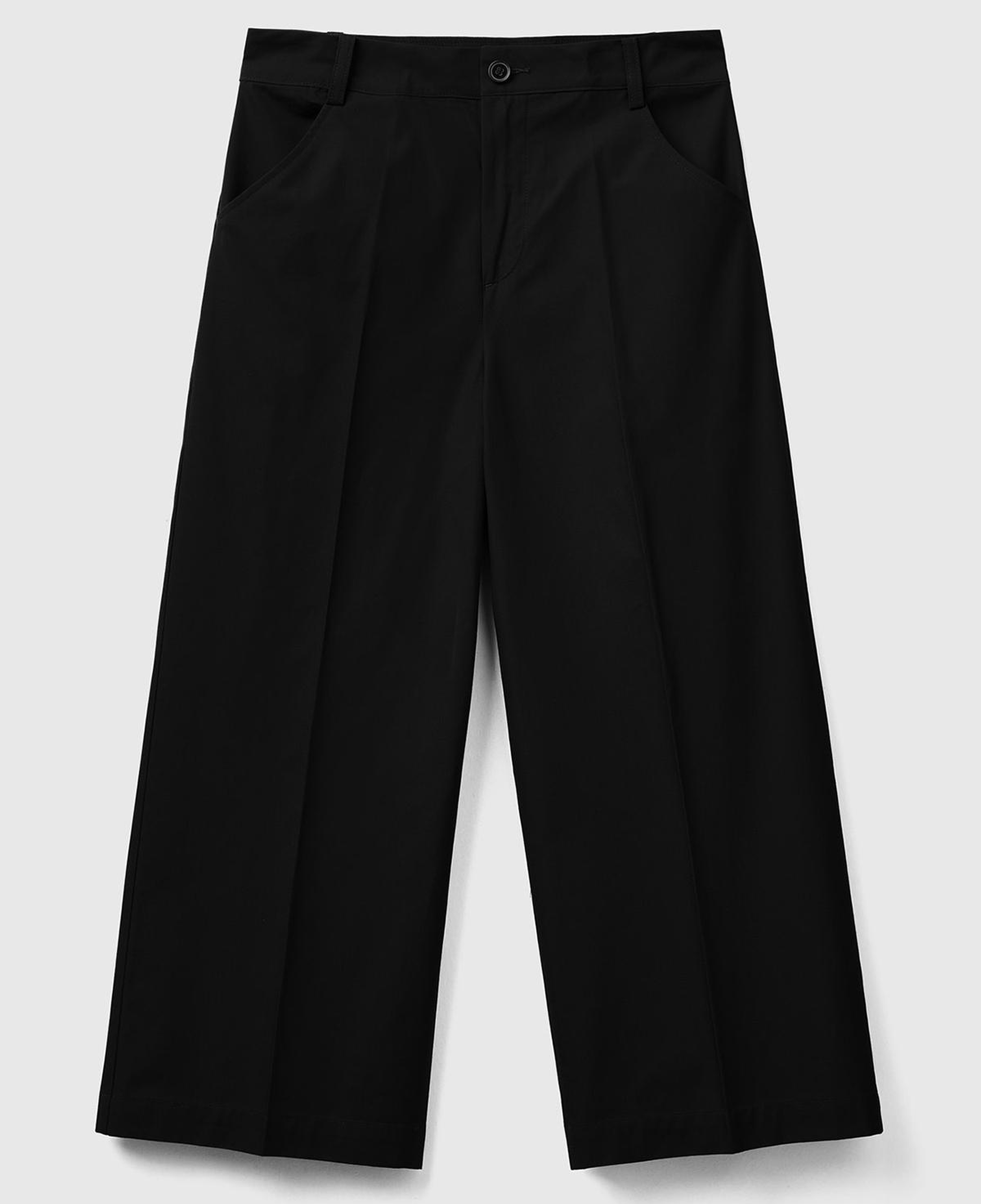 Kadın Siyah %100 Koton Kısa Geniş Paça Pantolon