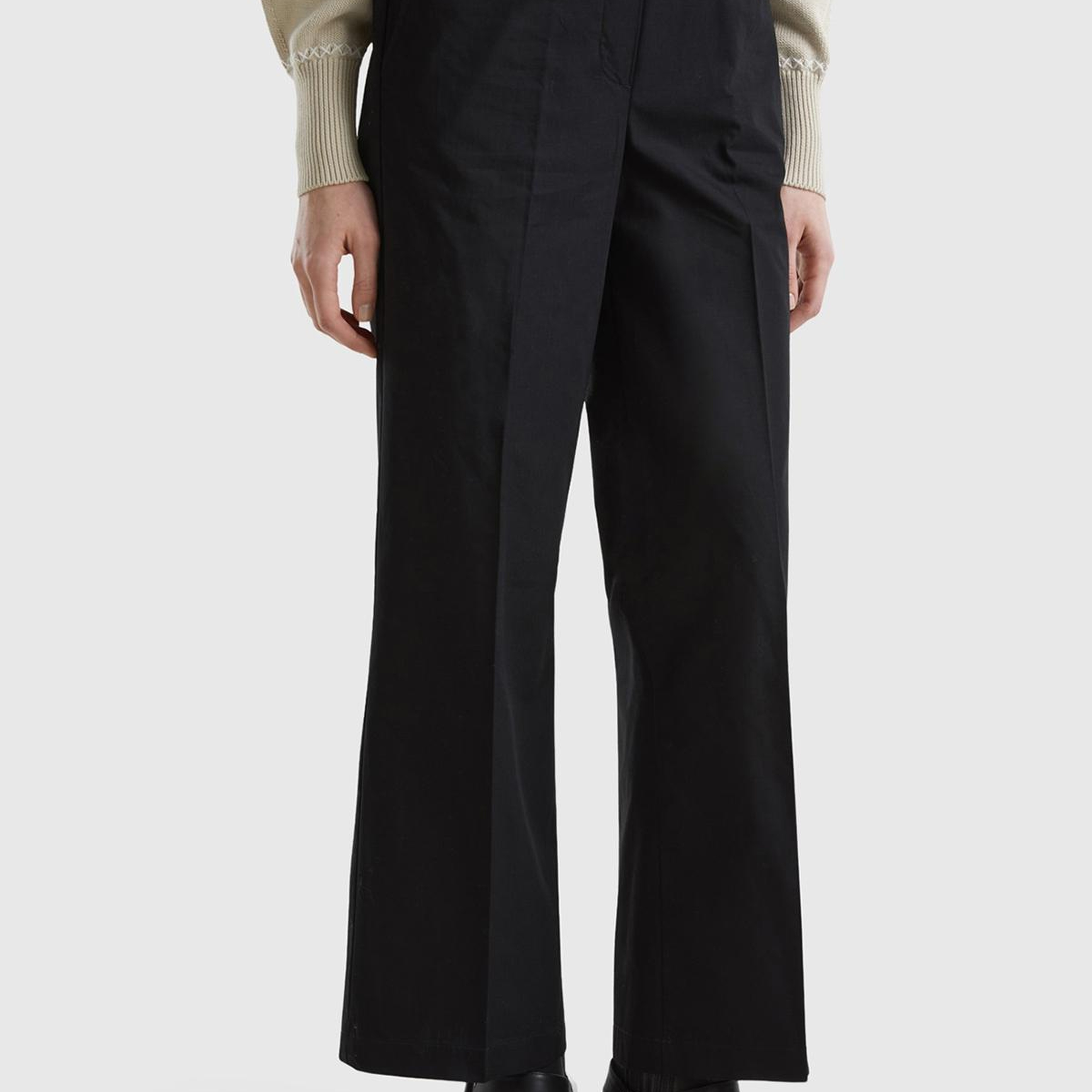 Kadın Siyah %100 Pamuk Beli Büzgülü Geniş Paça Pantolon