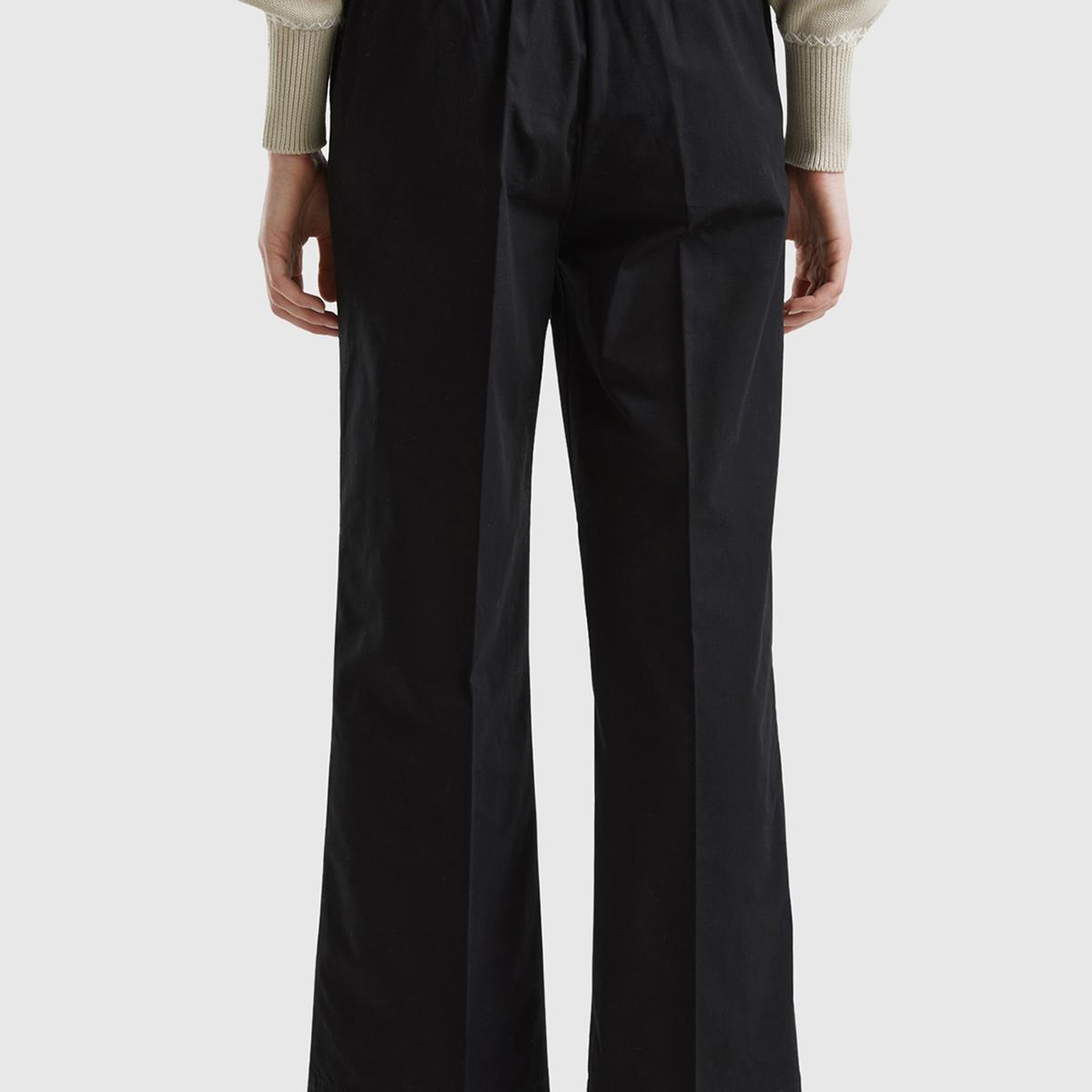 Kadın Siyah %100 Pamuk Beli Büzgülü Geniş Paça Pantolon