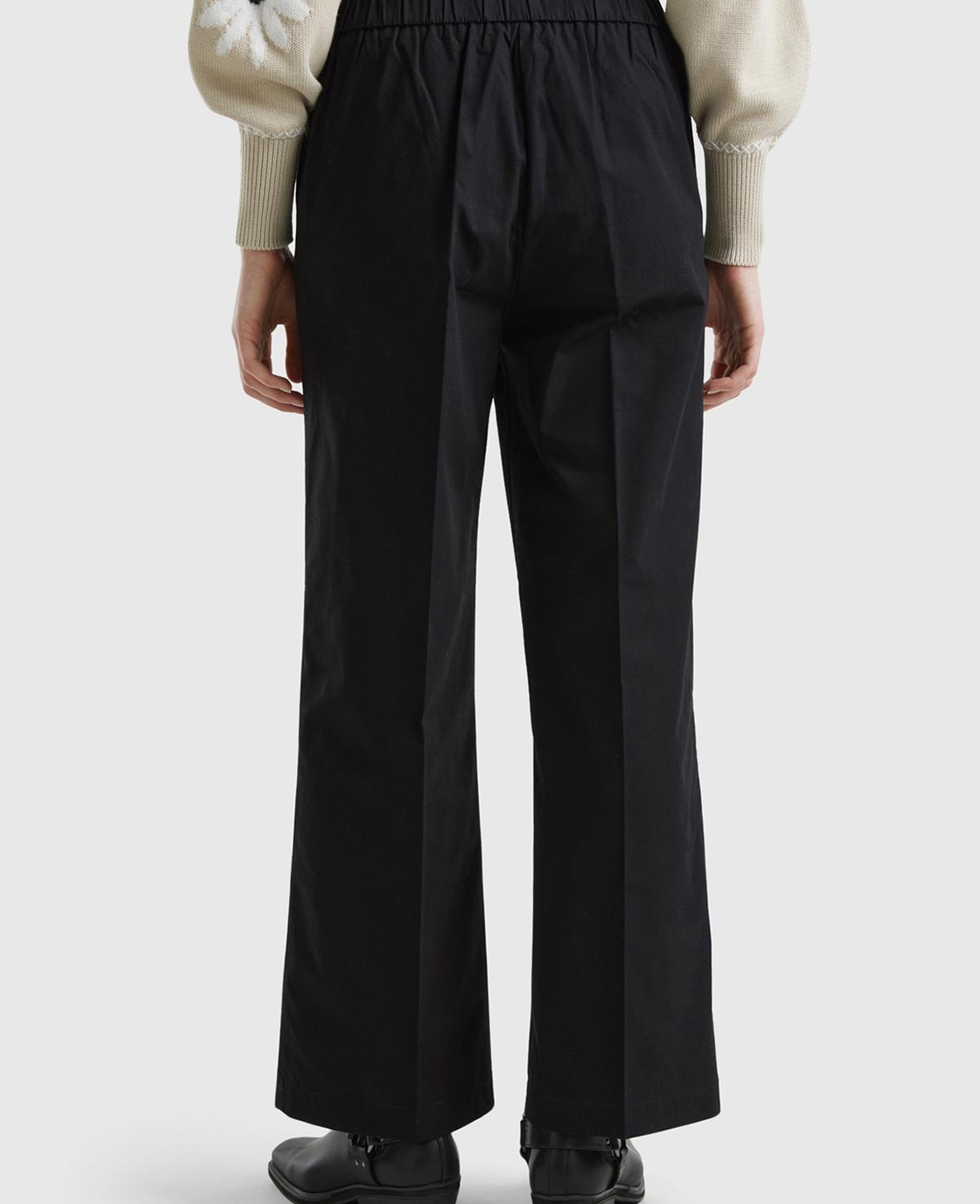 Kadın Siyah %100 Pamuk Beli Büzgülü Geniş Paça Pantolon