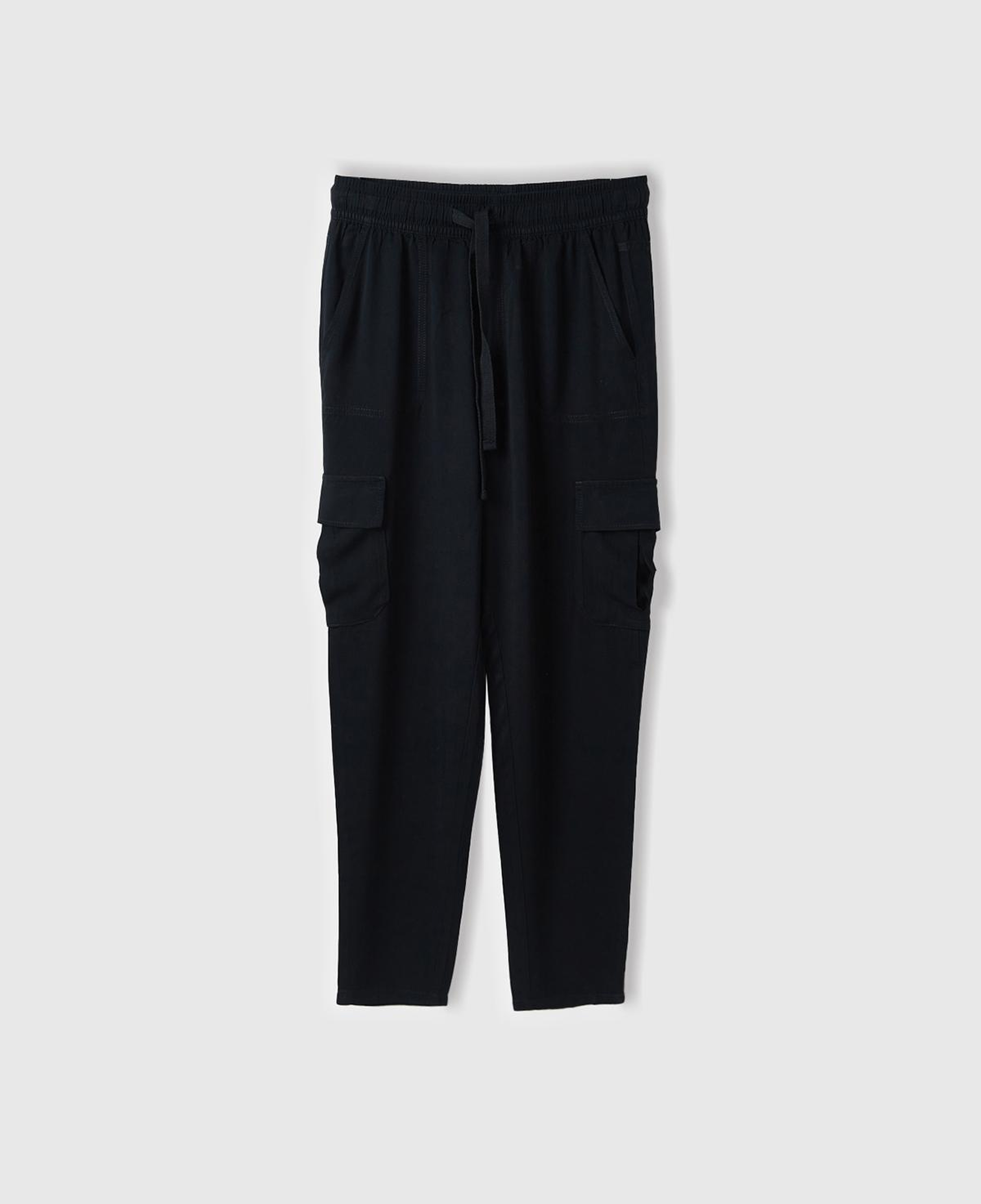 Kadın Siyah %100 Viskoz Beli Büzgülü 4 Cepli Dar Paça Pantolon