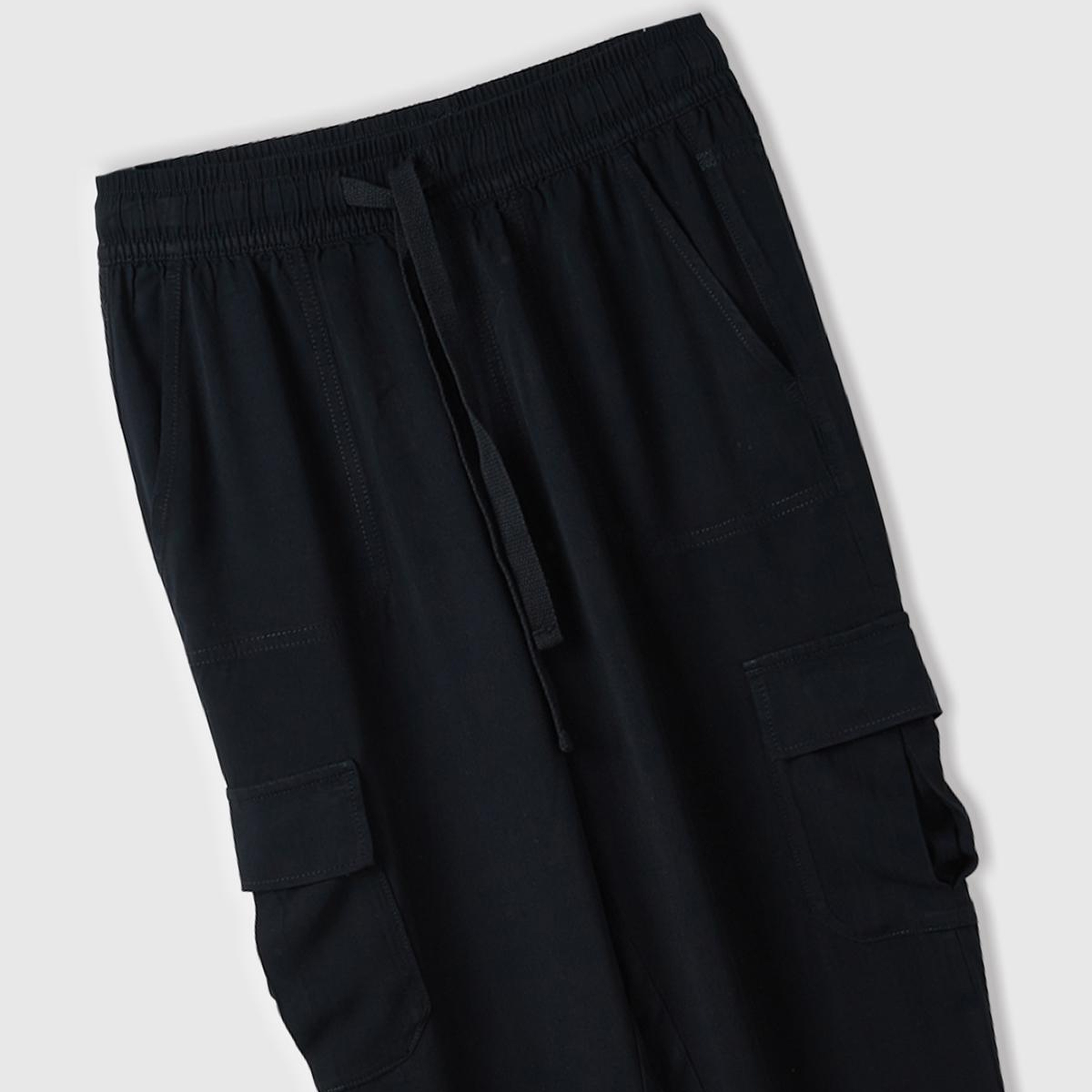 Kadın Siyah %100 Viskoz Beli Büzgülü 4 Cepli Dar Paça Pantolon