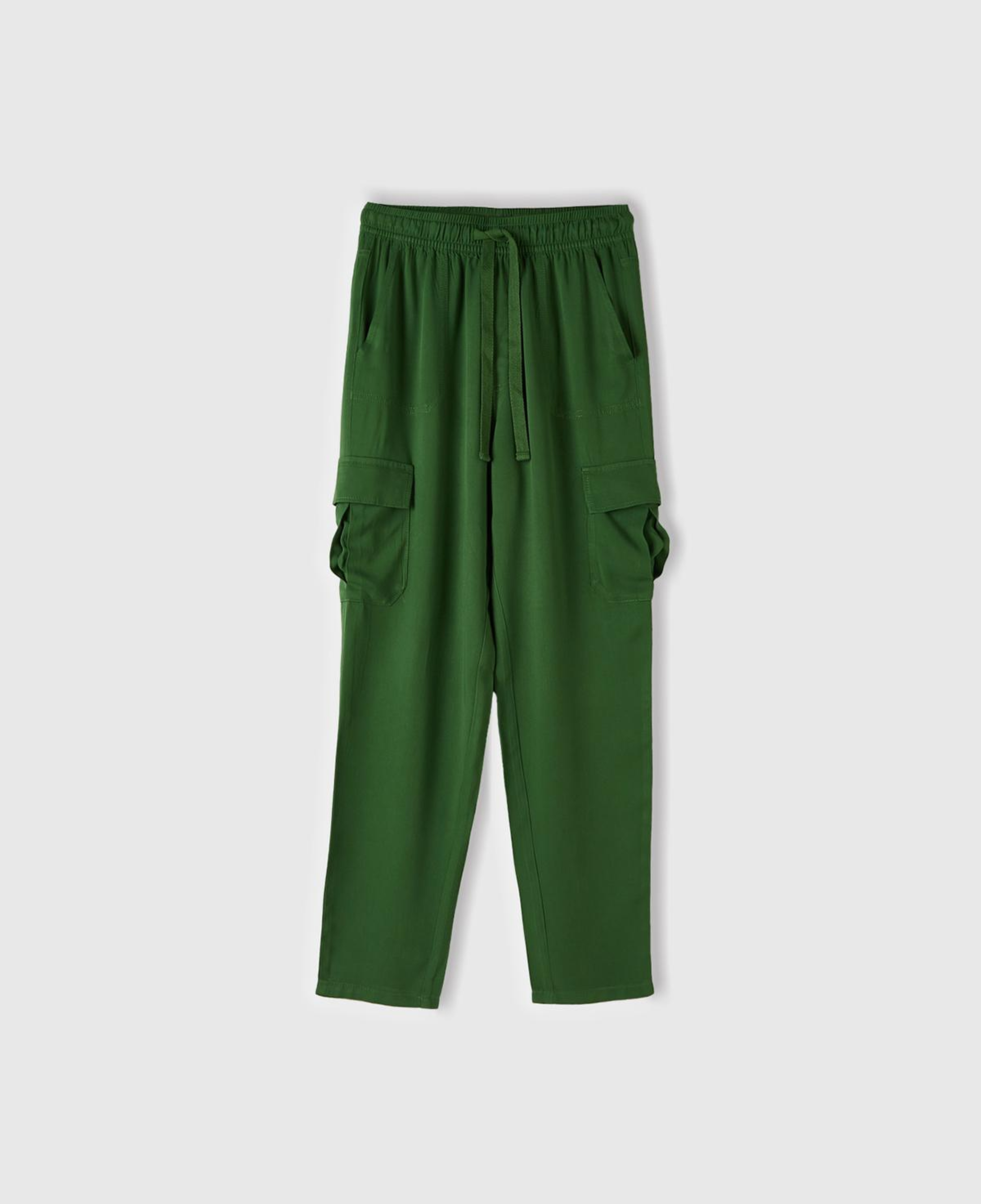 Kadın Soluk Yeşil %100 Viskoz Beli Büzgülü 4 Cepli Dar Paça Pantolon