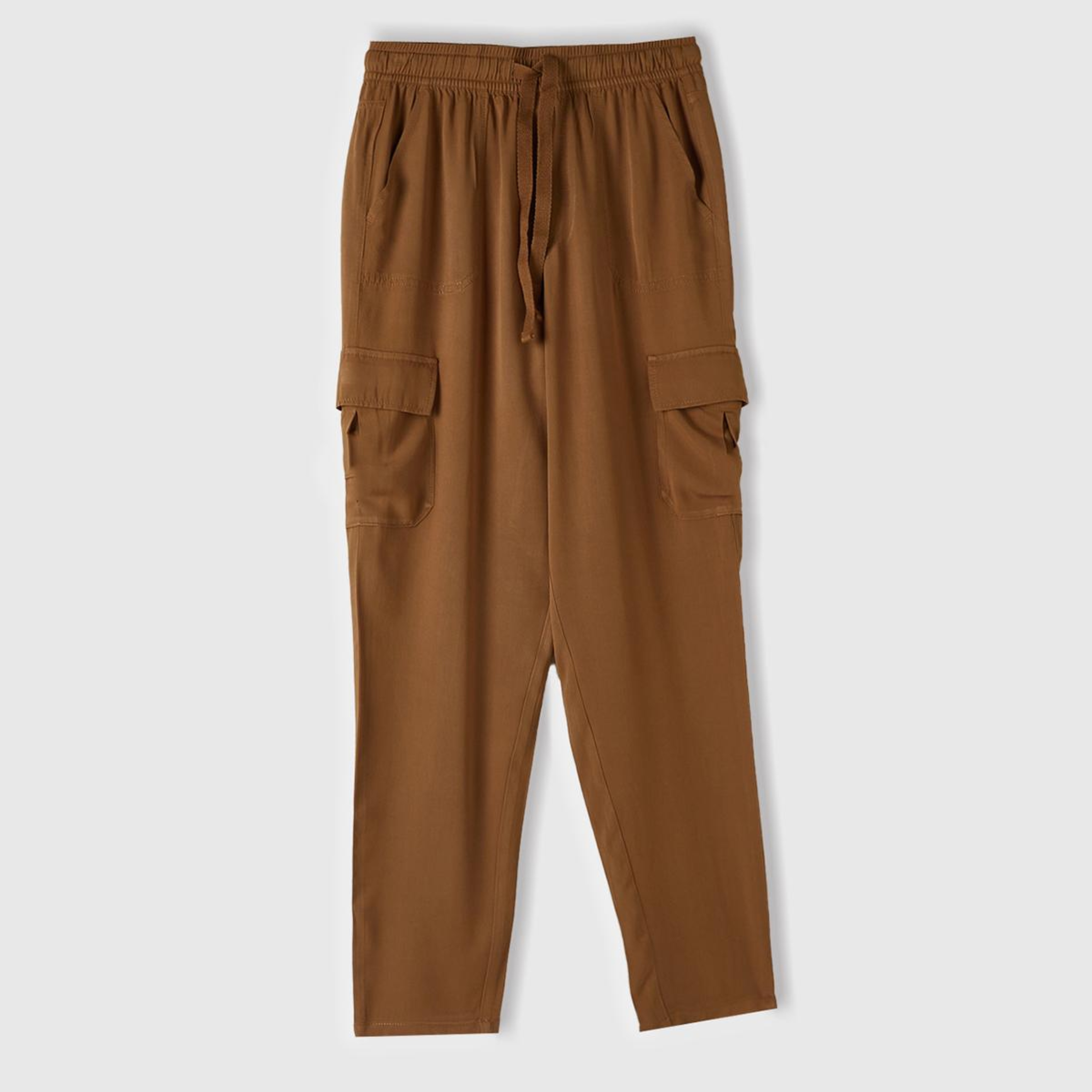 Kadın Taba %100 Viskoz Beli Büzgülü 4 Cepli Dar Paça Pantolon