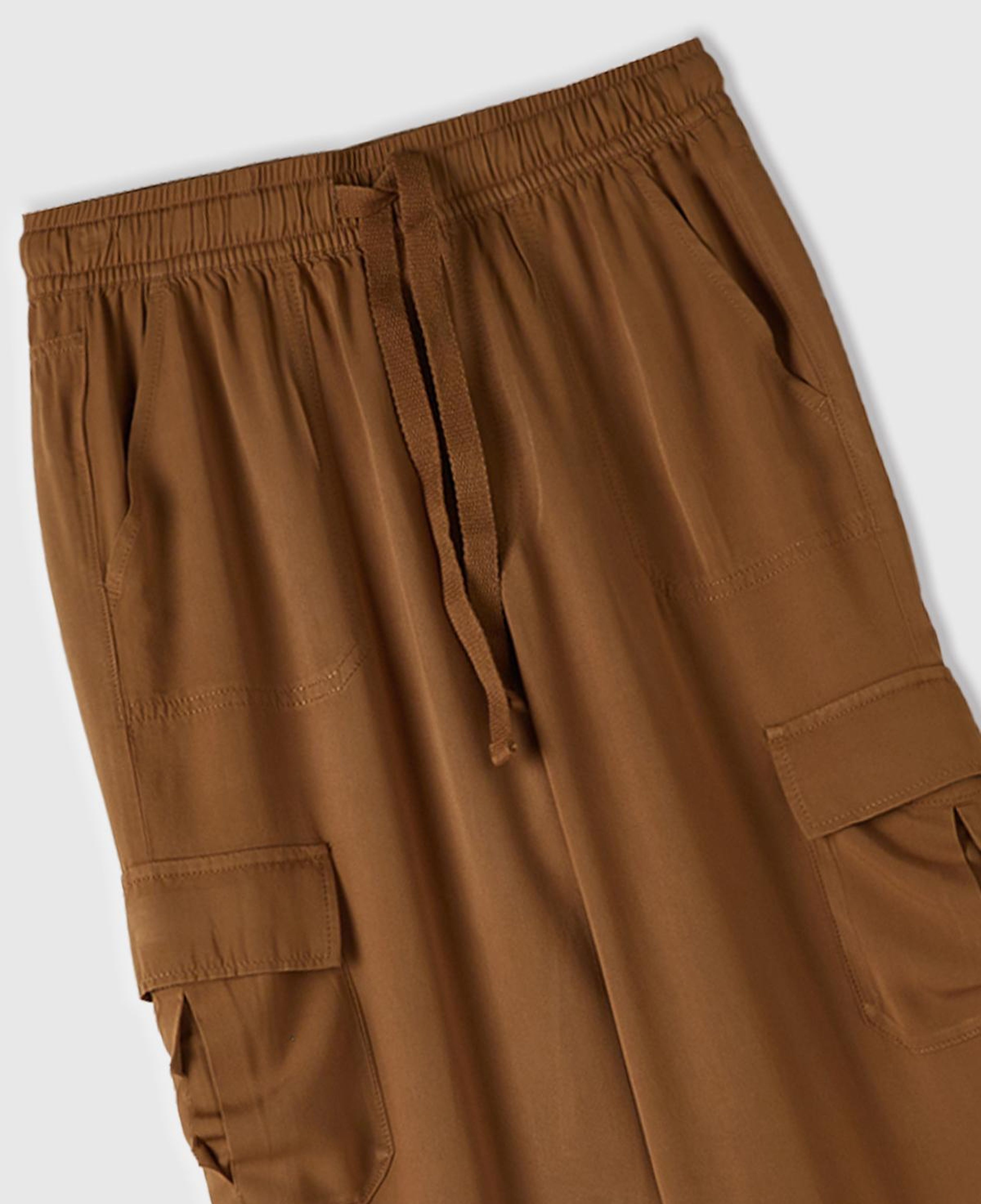 Kadın Taba %100 Viskoz Beli Büzgülü 4 Cepli Dar Paça Pantolon