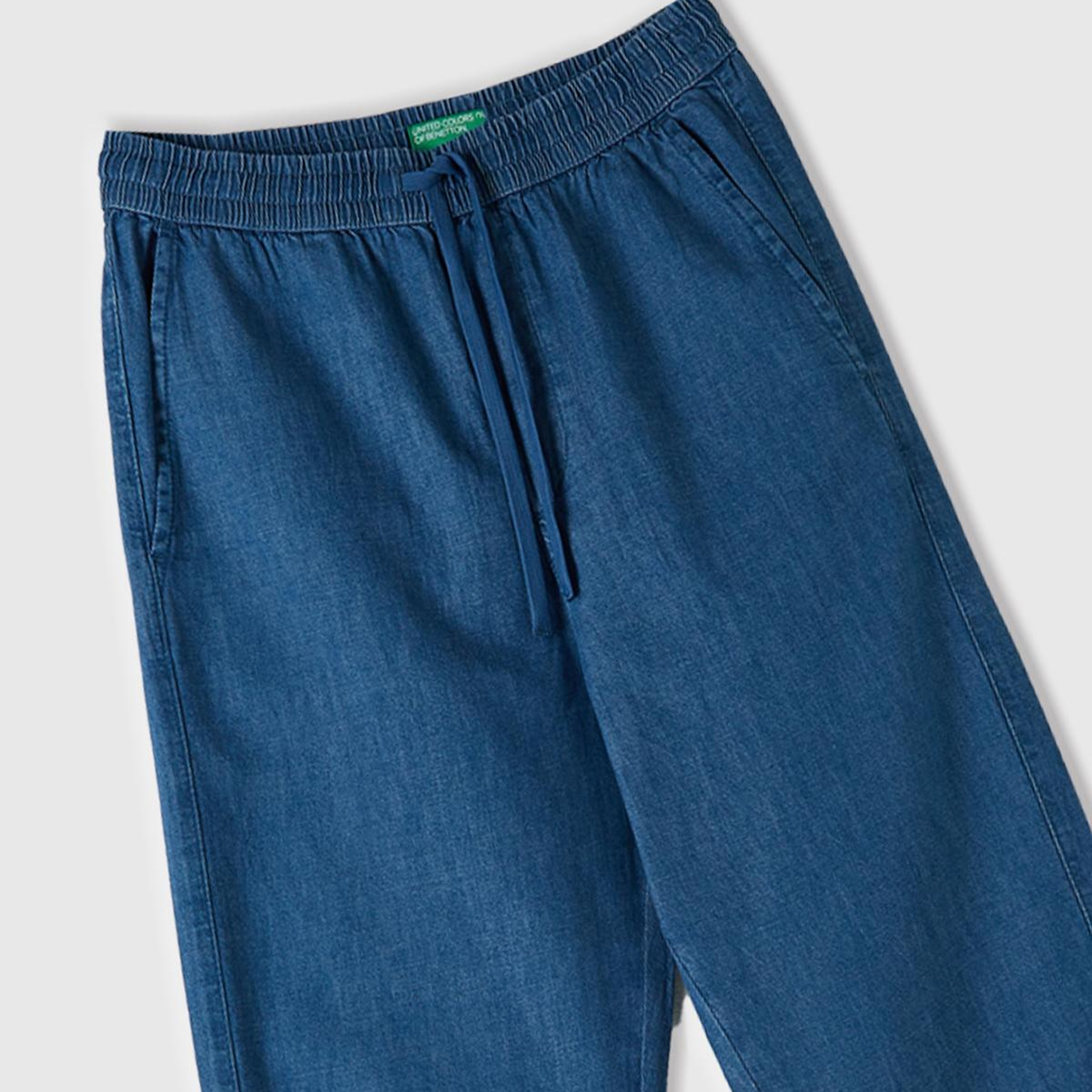 Erkek Lacivert %100 Pamuk 4 Cepli Beli Büzgülü İpli Denim Jogger Pantolon