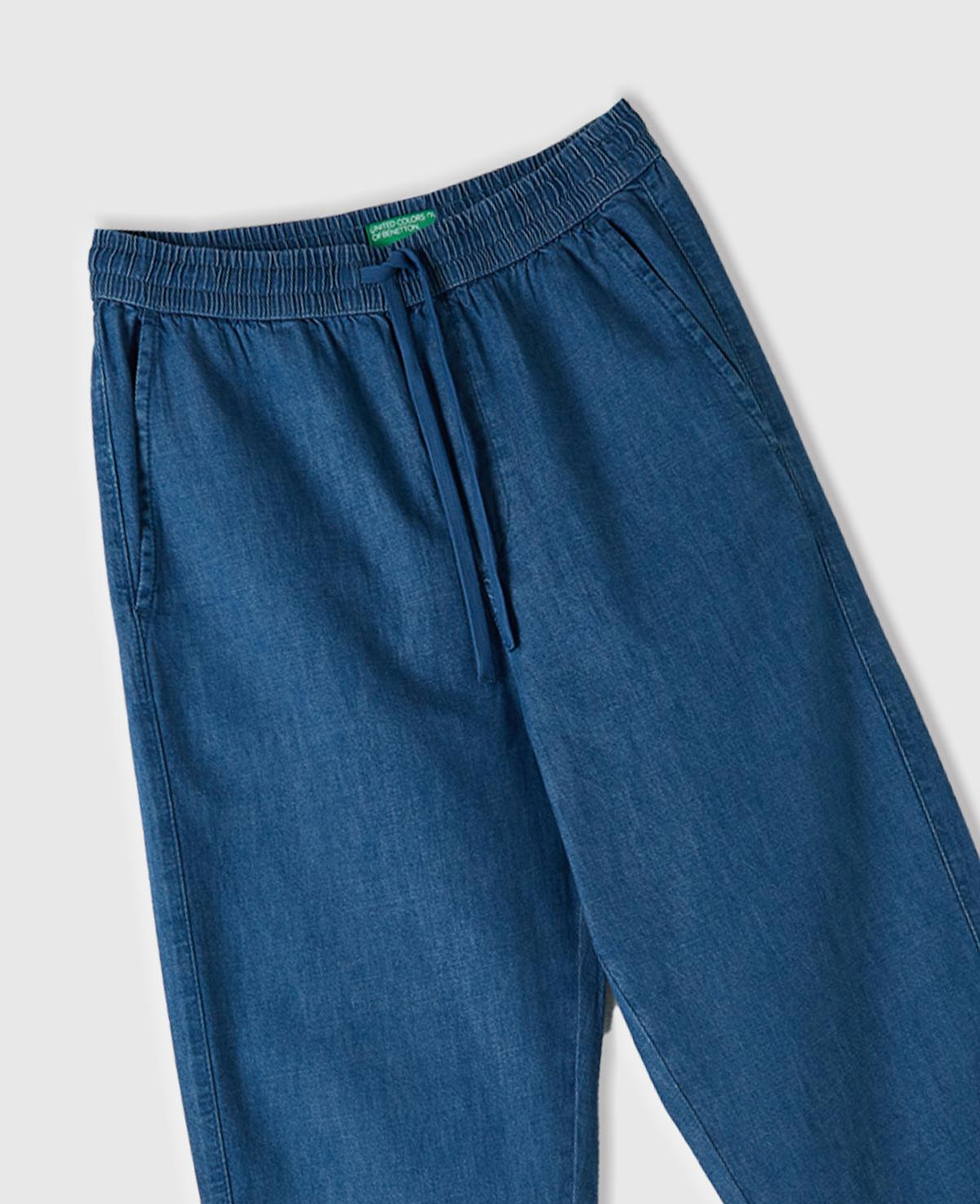 Erkek Lacivert %100 Pamuk 4 Cepli Beli Büzgülü İpli Denim Jogger Pantolon