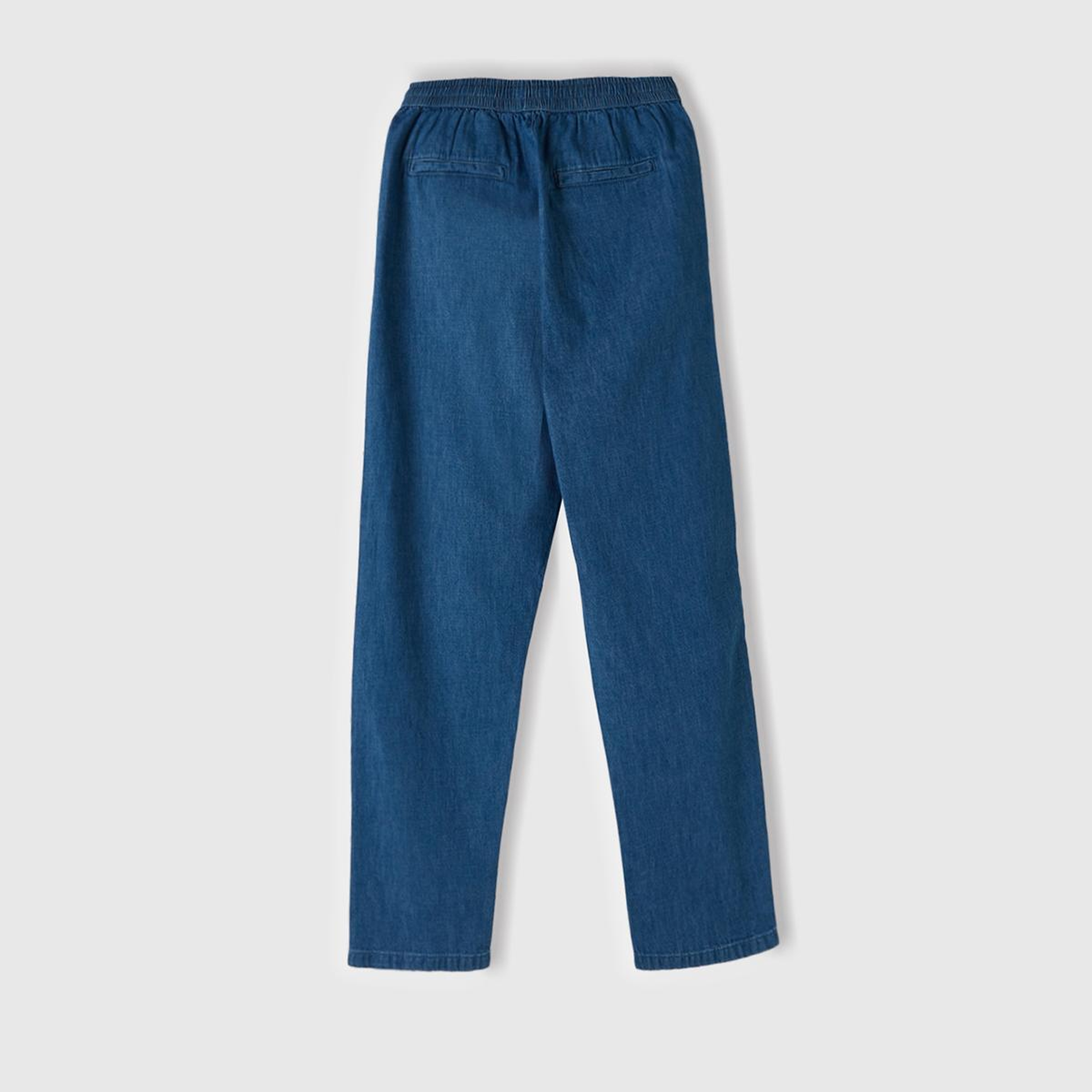 Erkek Lacivert %100 Pamuk 4 Cepli Beli Büzgülü İpli Denim Jogger Pantolon