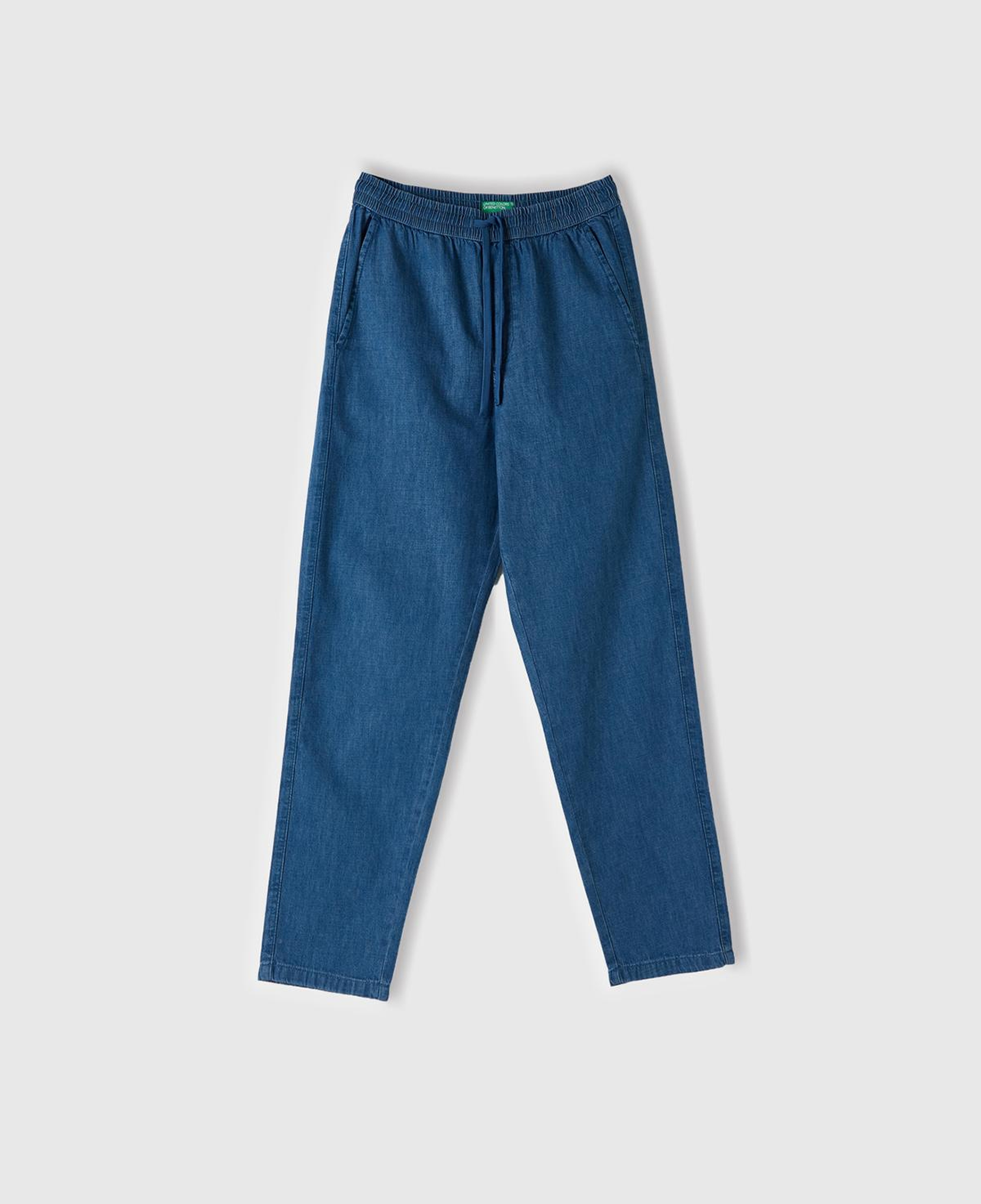 Erkek Lacivert %100 Pamuk 4 Cepli Beli Büzgülü İpli Denim Jogger Pantolon