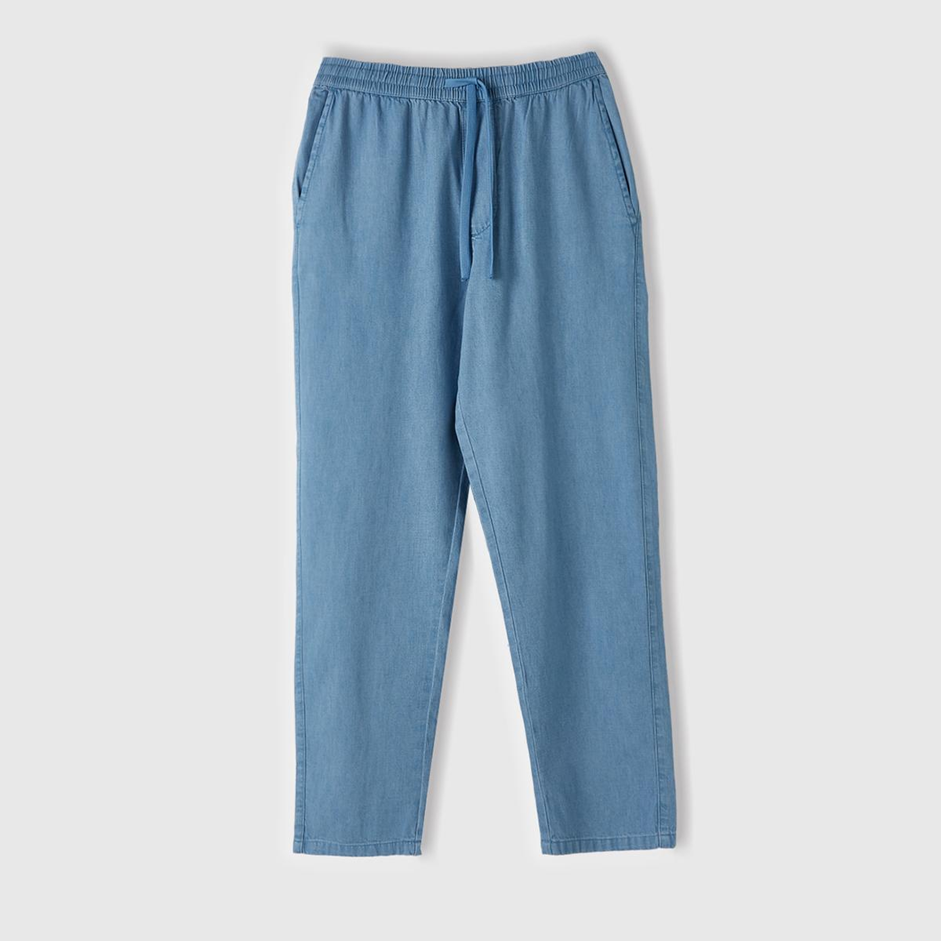 Erkek Açık Mavi %100 Pamuk 4 Cepli Beli Büzgülü İpli Denim Jogger Pantolon
