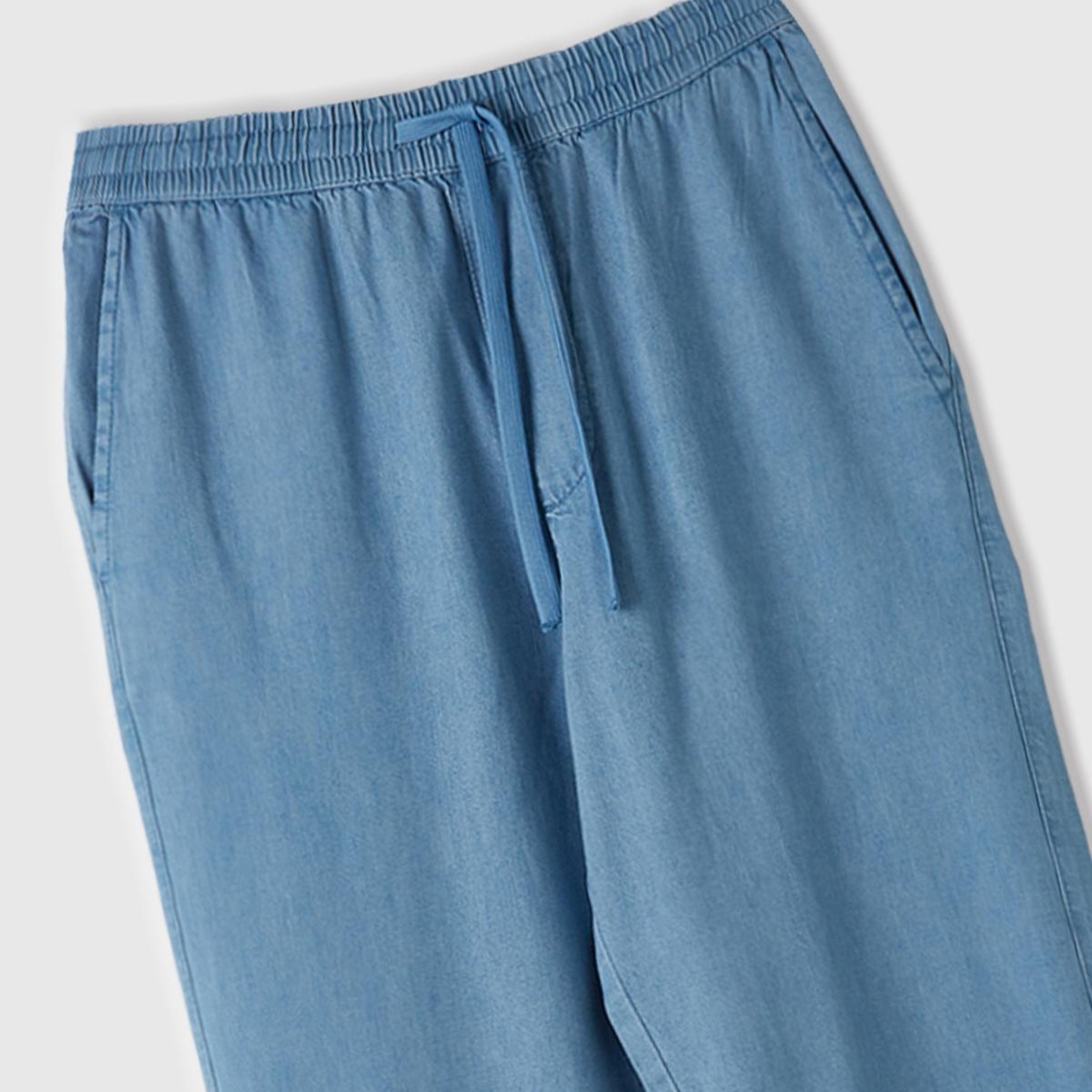 Erkek Açık Mavi %100 Pamuk 4 Cepli Beli Büzgülü İpli Denim Jogger Pantolon