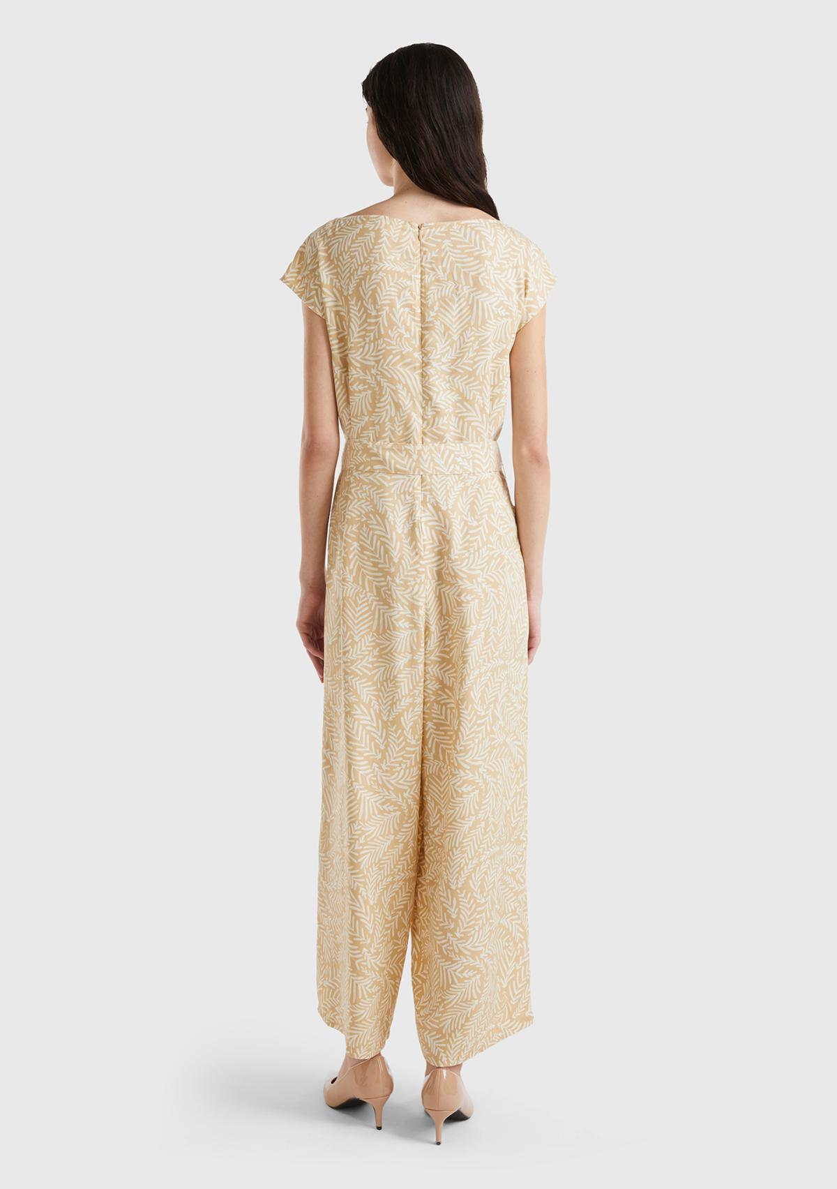 Kadın Krem Mix %100 Liyosel Tamamı Desenli Belden Bağlamalı Tulum