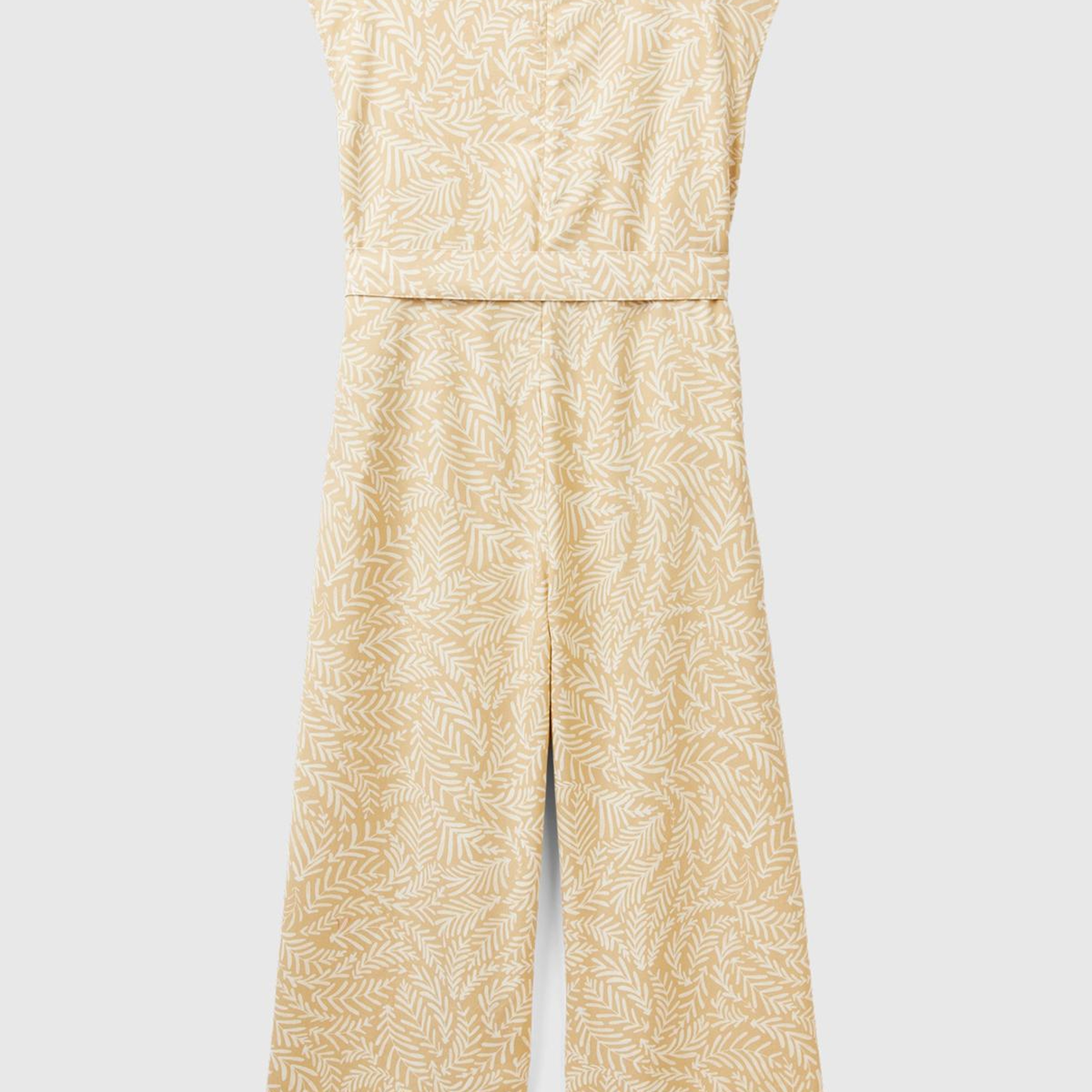 Kadın Krem Mix %100 Liyosel Tamamı Desenli Belden Bağlamalı Tulum