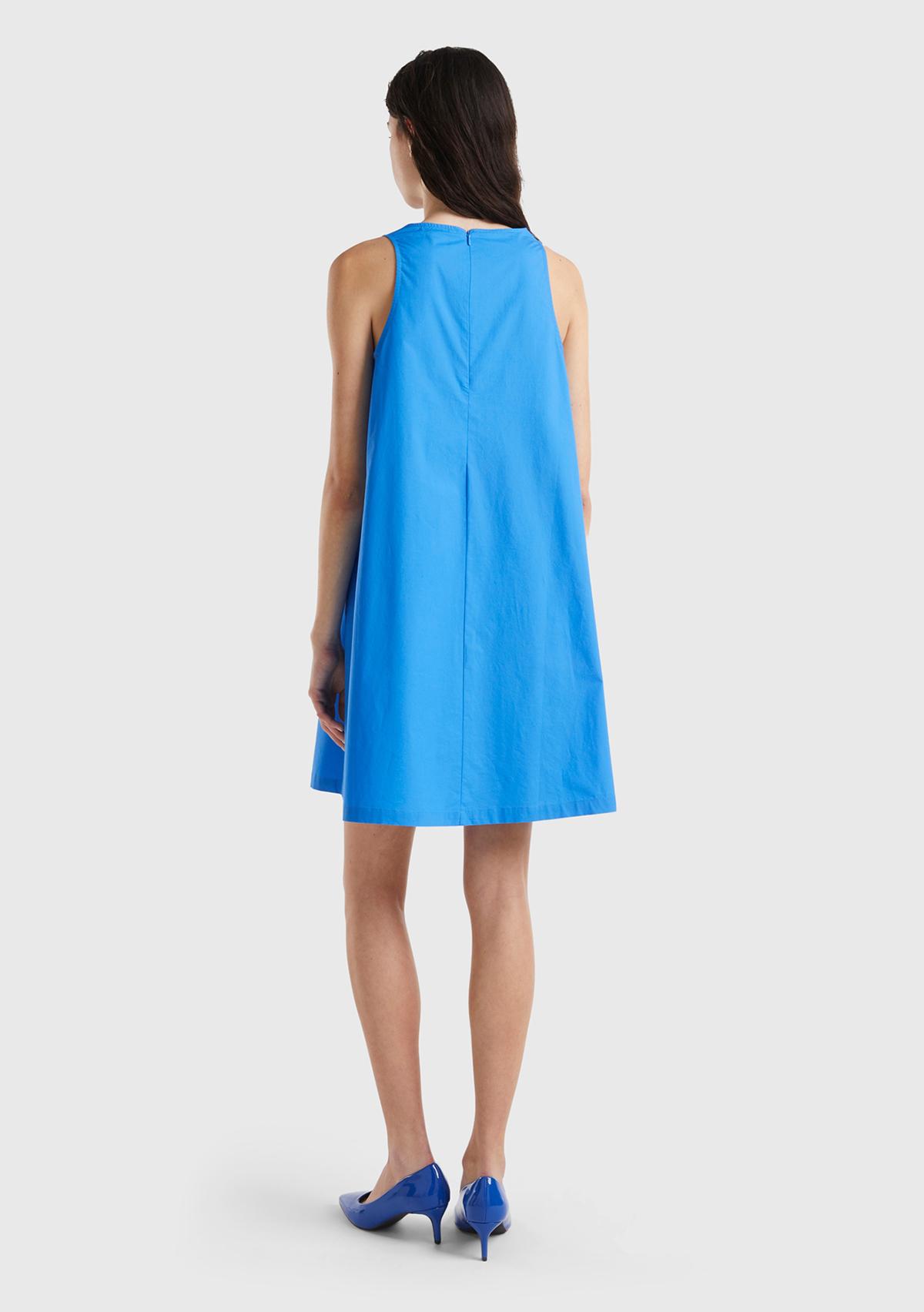 Kadın Mavi %100 Koton Kolsuz Midi Boy Elbise