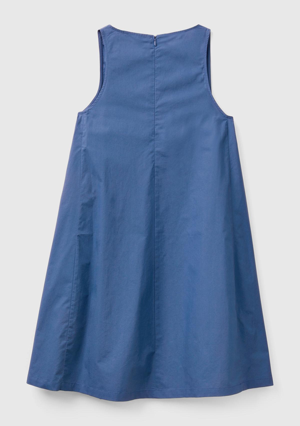 Kadın Gece Mavisi %100 Koton Kolsuz Midi Boy Elbise