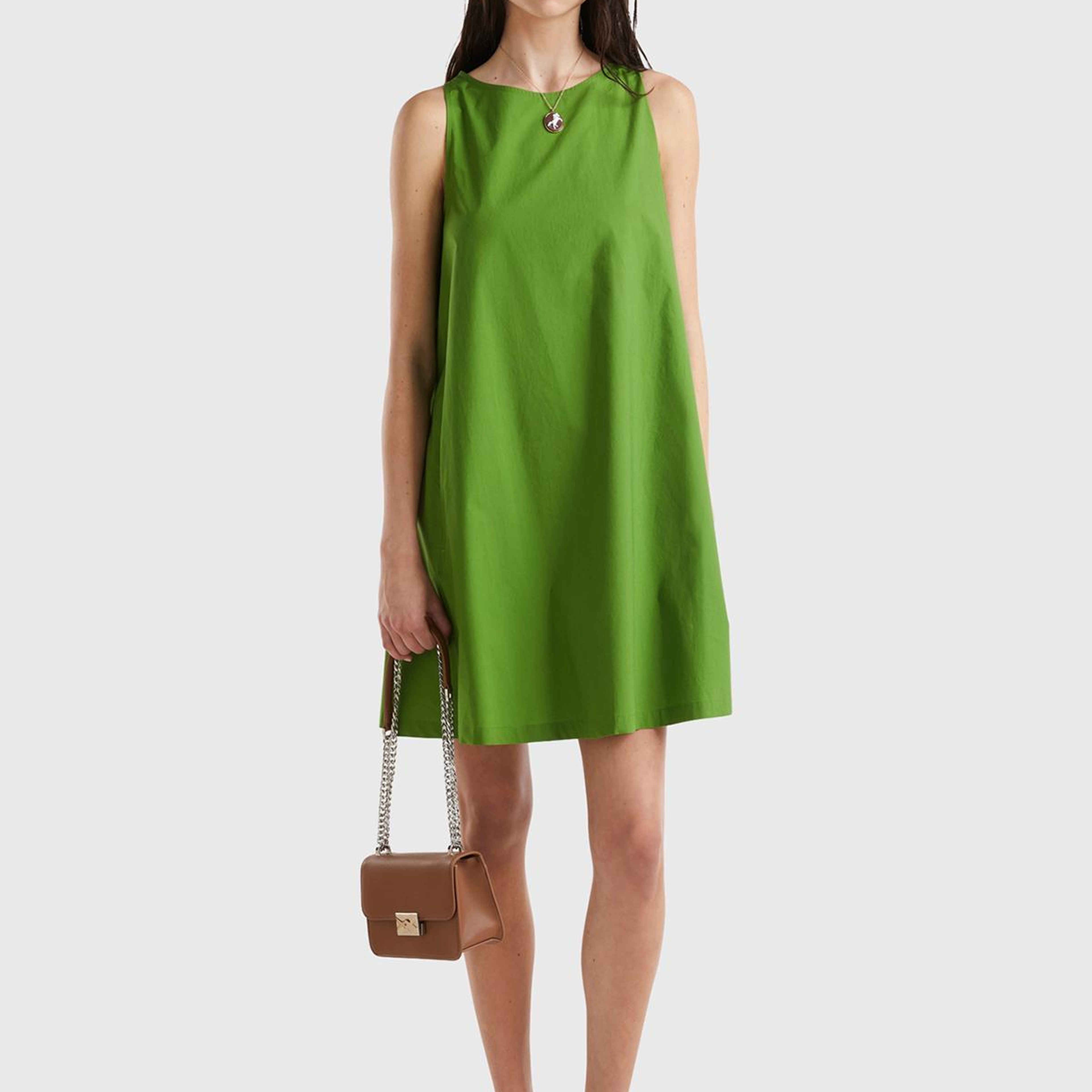 Kadın Soluk Yeşil %100 Koton Kolsuz Midi Boy Elbise