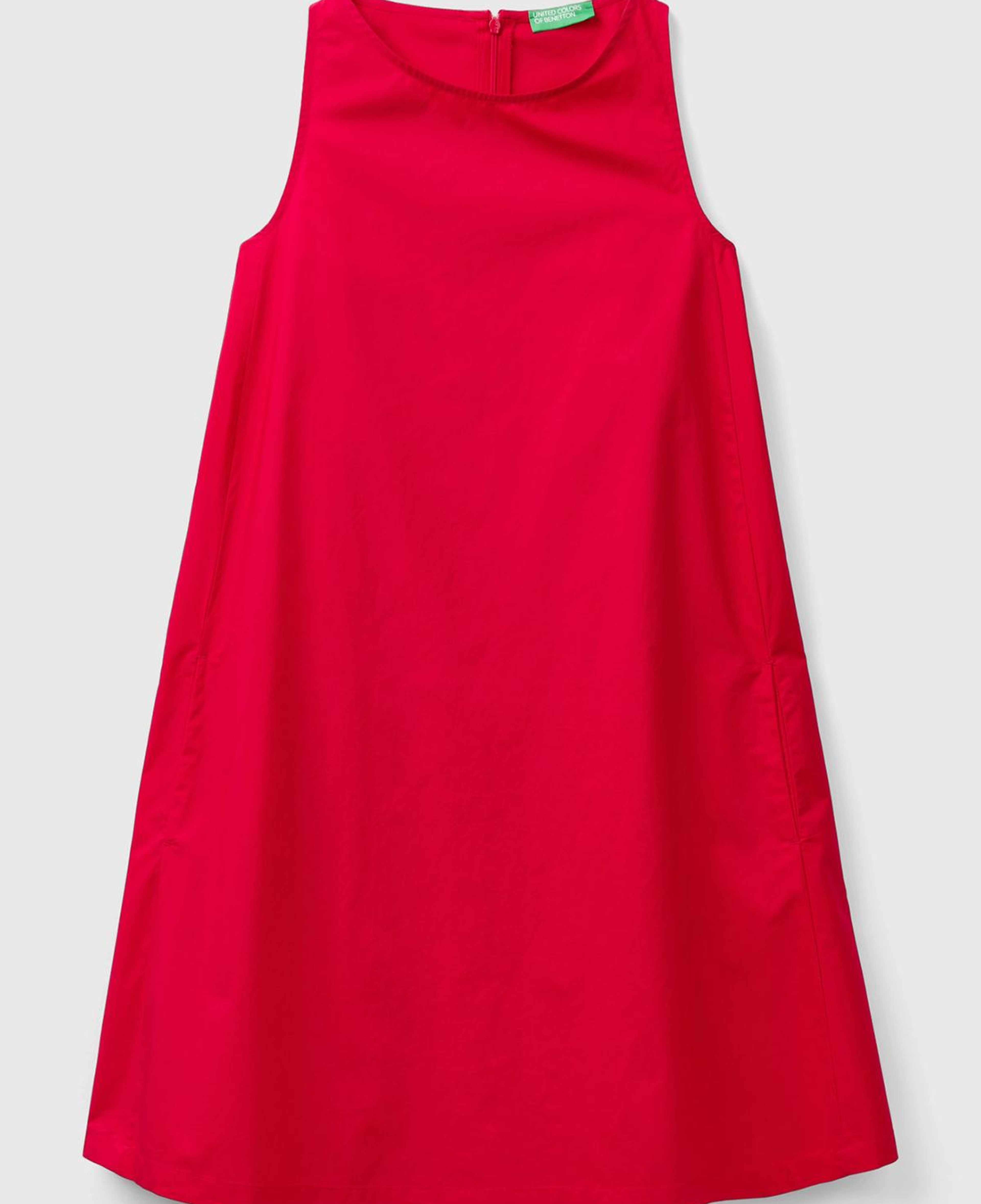 Kadın Vişne %100 Koton Kolsuz Midi Boy Elbise