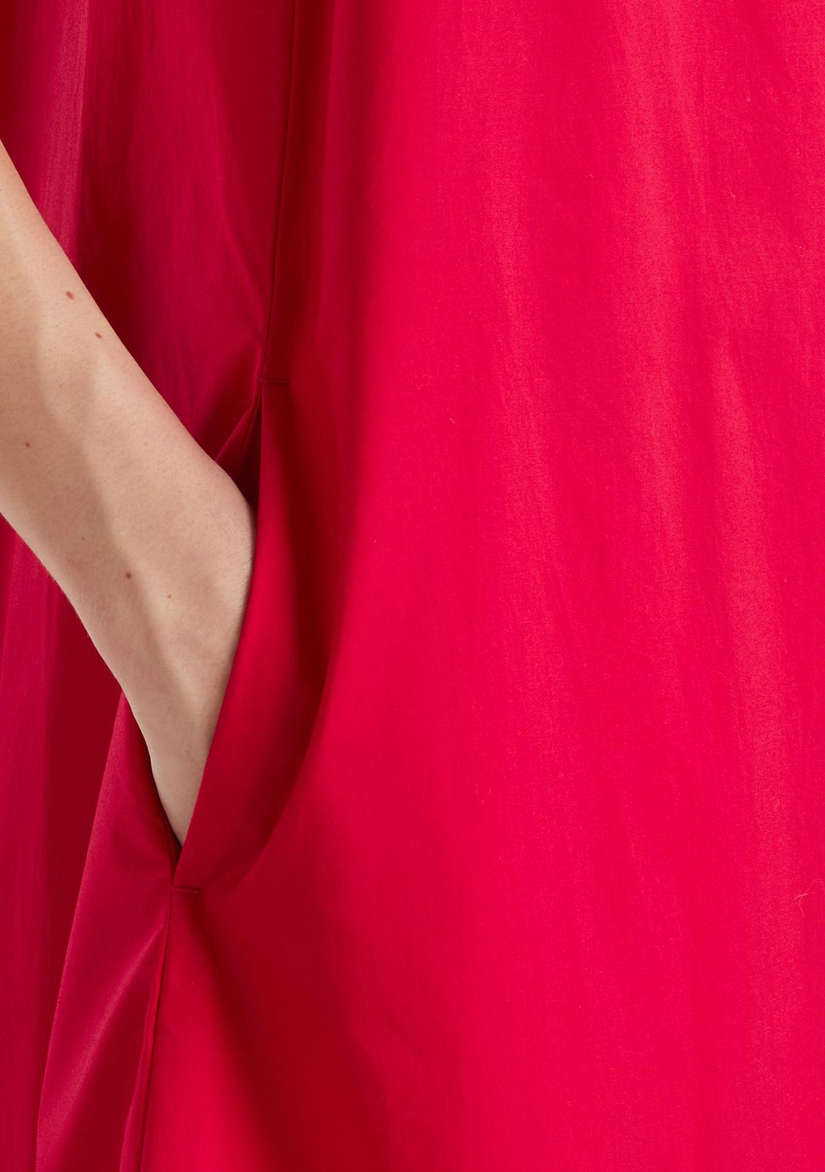 Kadın Vişne %100 Koton Kolsuz Midi Boy Elbise