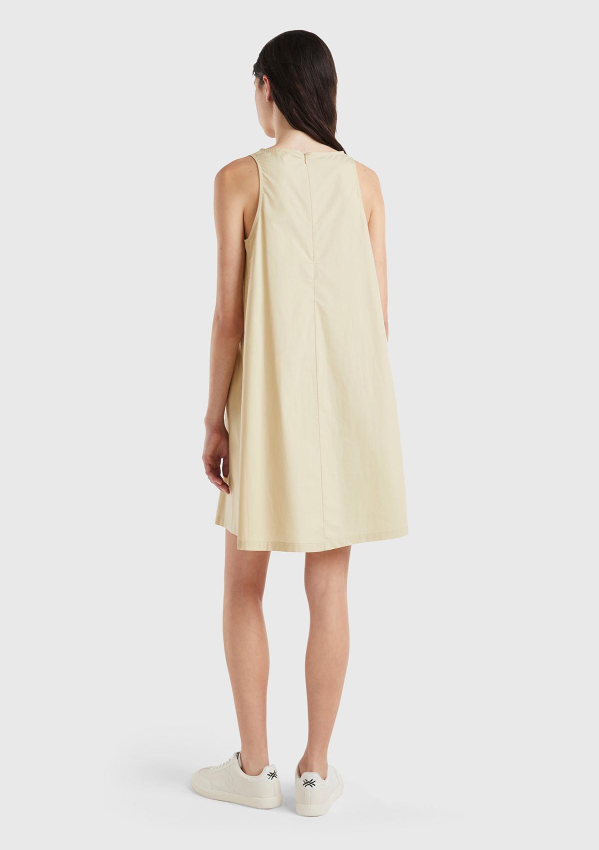 Kadın Bej %100 Koton Kolsuz Midi Boy Elbise