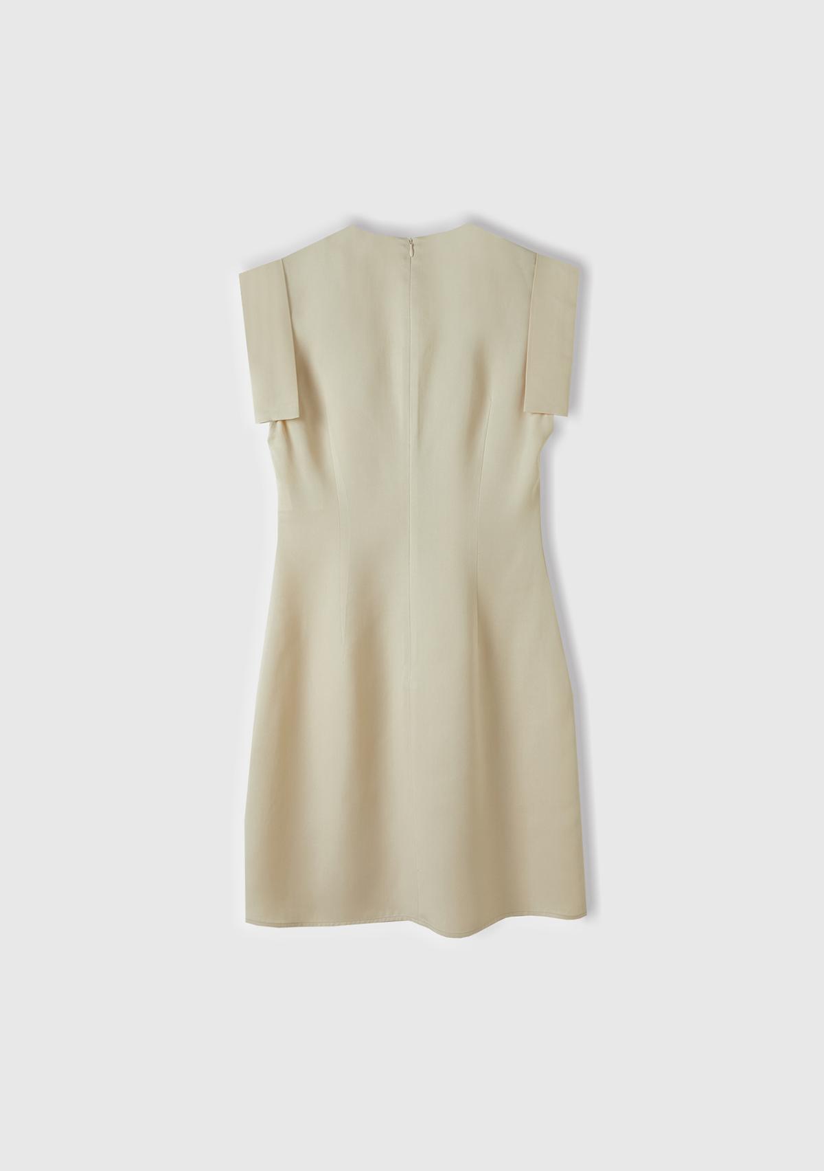 Kadın Bej %100 Liyosel Beli Daralan Yandan Fermuarlı V Yaka Elbise