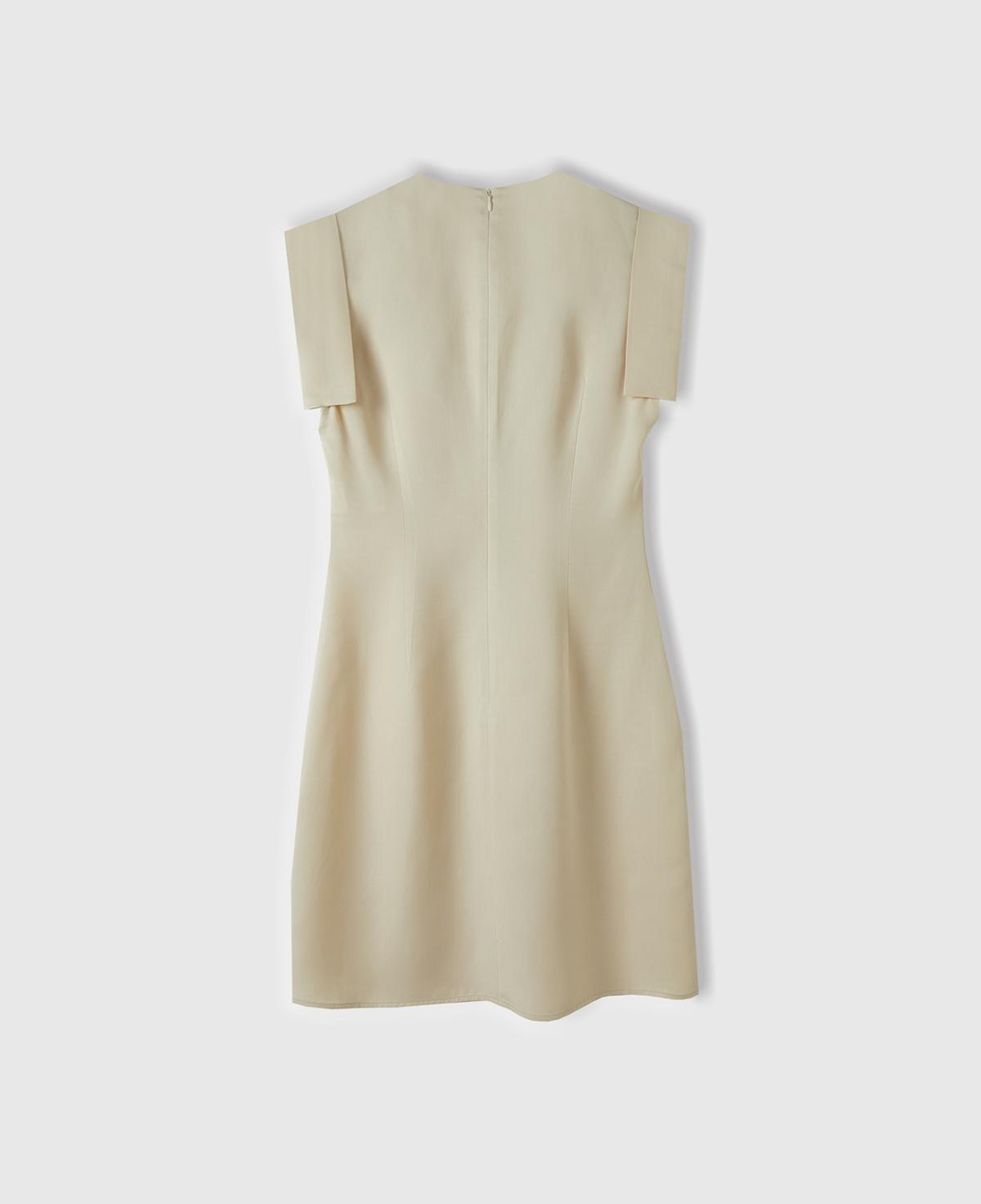 Kadın Bej %100 Liyosel Beli Daralan Yandan Fermuarlı V Yaka Elbise