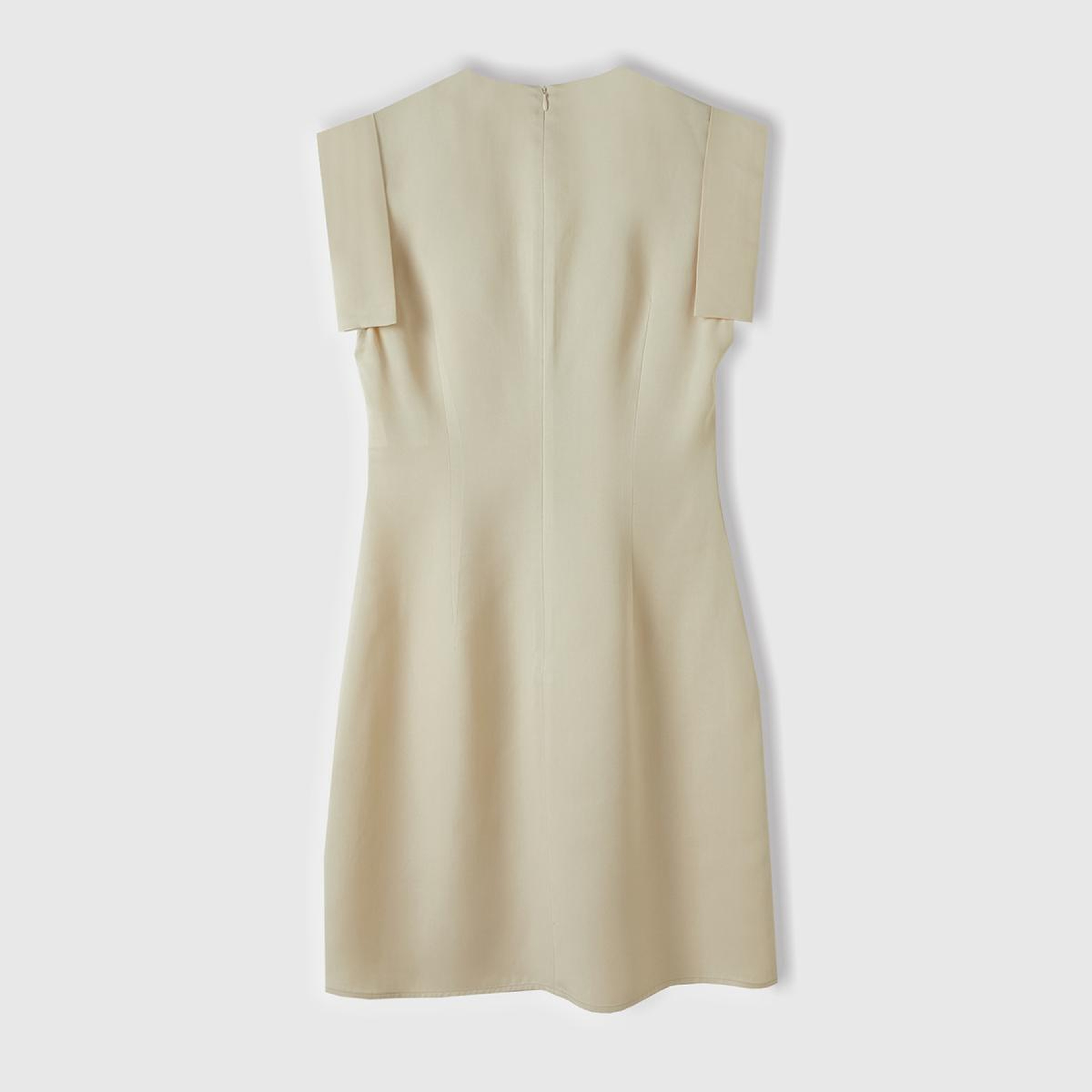 Kadın Bej %100 Liyosel Beli Daralan Yandan Fermuarlı V Yaka Elbise