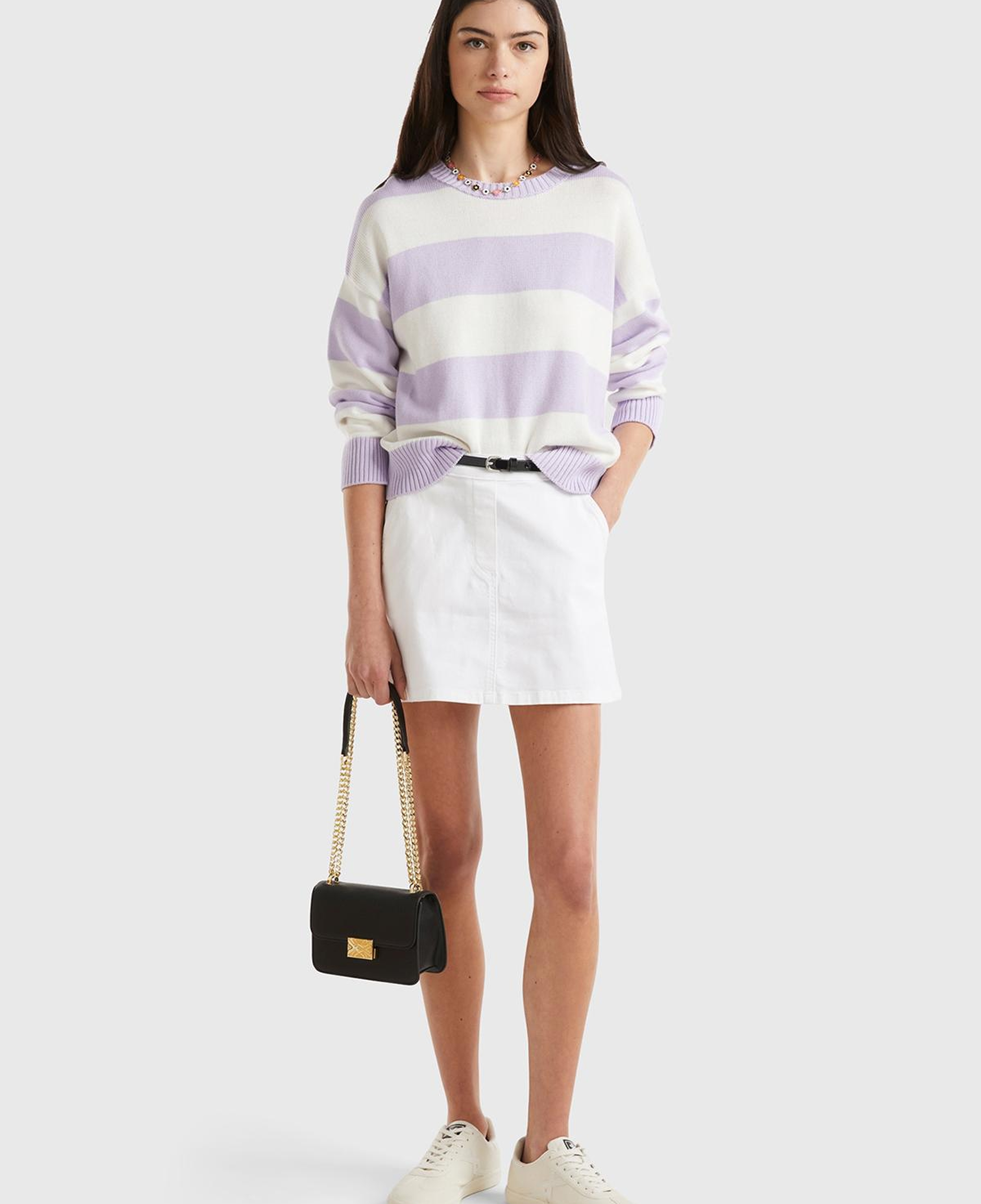 Kadın Beyaz Streç Pamuklu Yan Fermuarlı Mini Etek