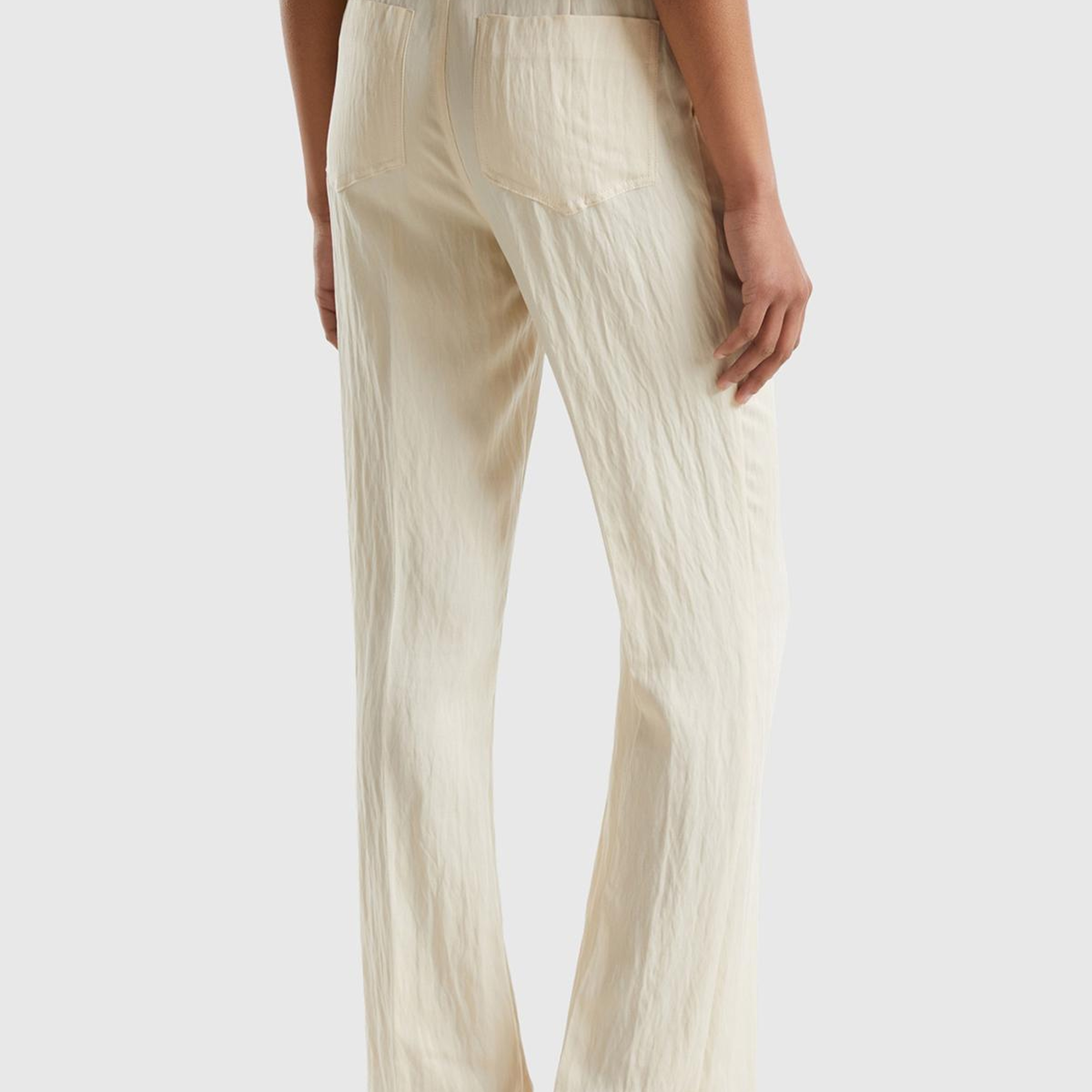 Kadın Bej Liyosel Karışımlı Çift Pileli  Pantolon