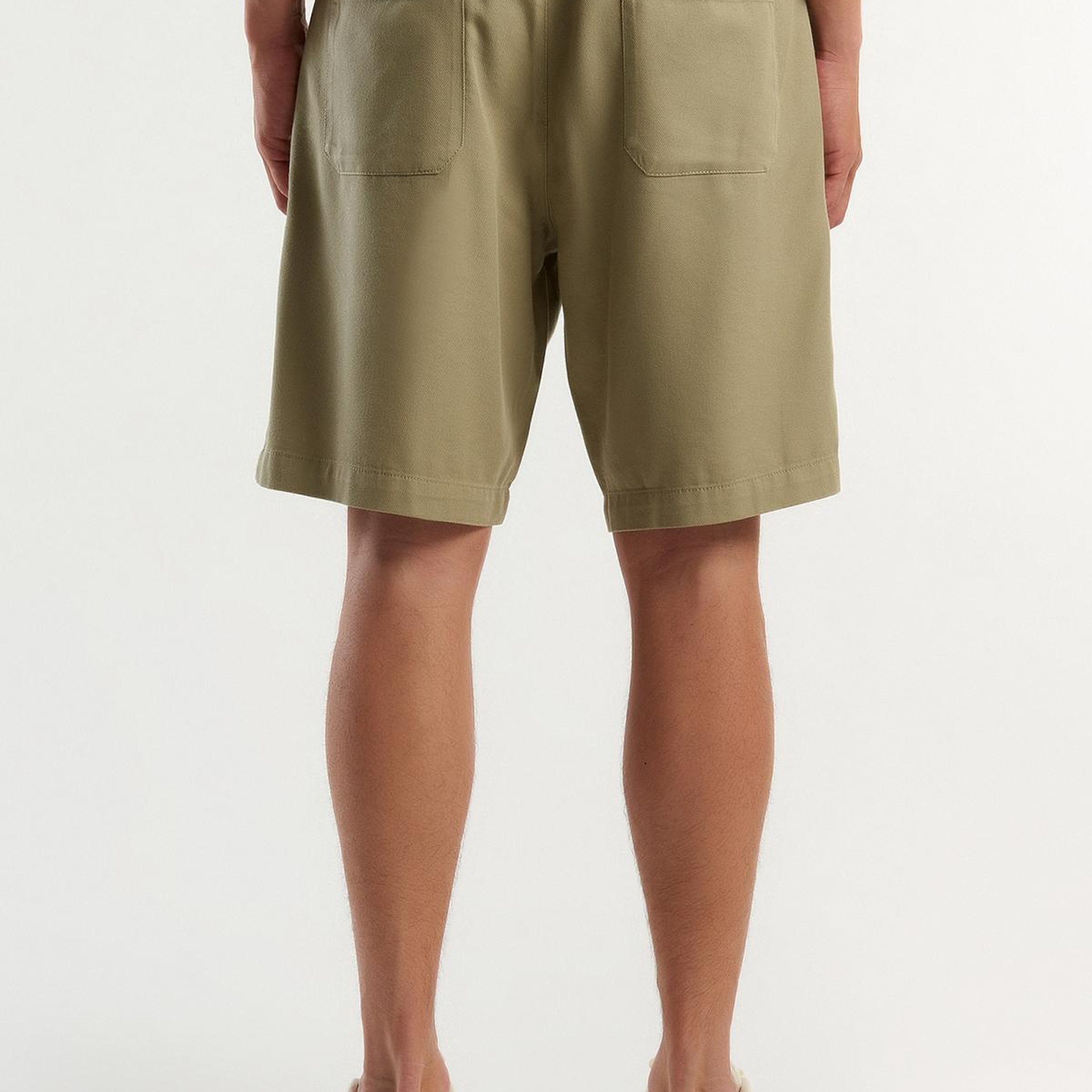 Erkek Haki Pamuk Karışımlı Büyük Yama Cepli Bermuda Şort