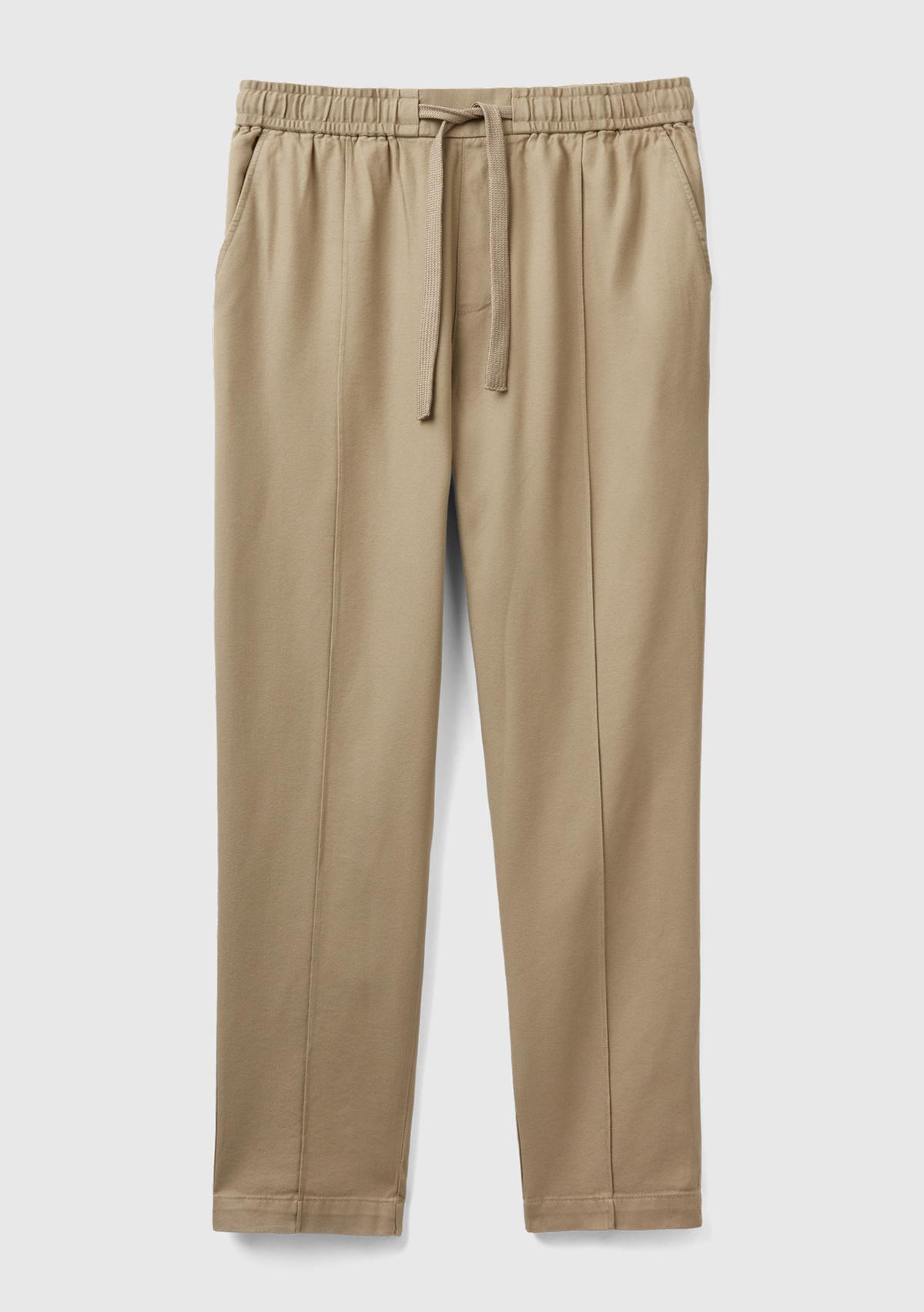 Erkek Haki Pamuk Karışımlı Yama Cepli Beli Büzgülü İpli Jogger Pantolon